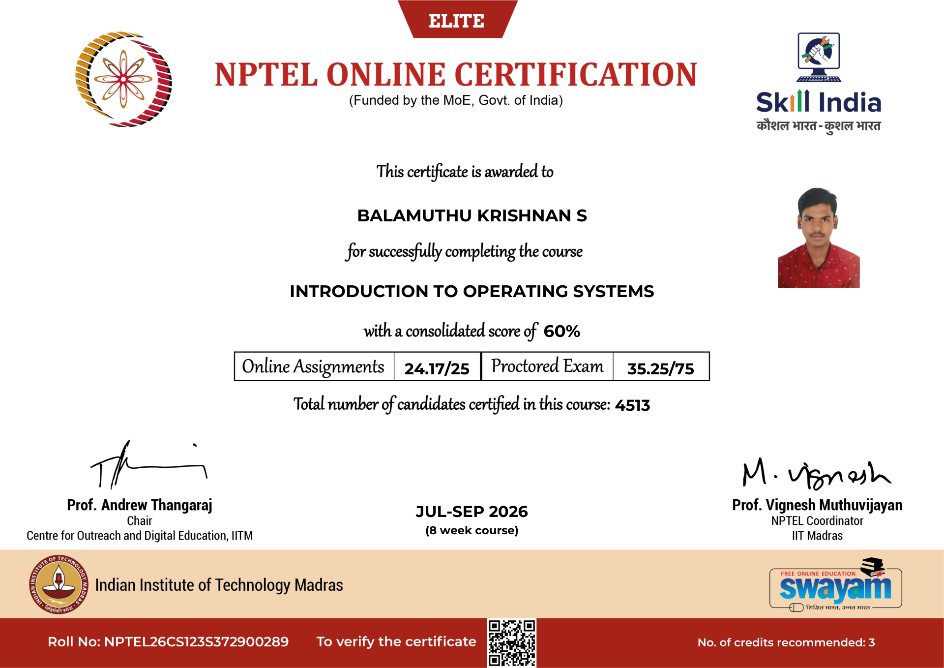 NPTEL Certificate NOC-0PKN-9F48-NRJ92