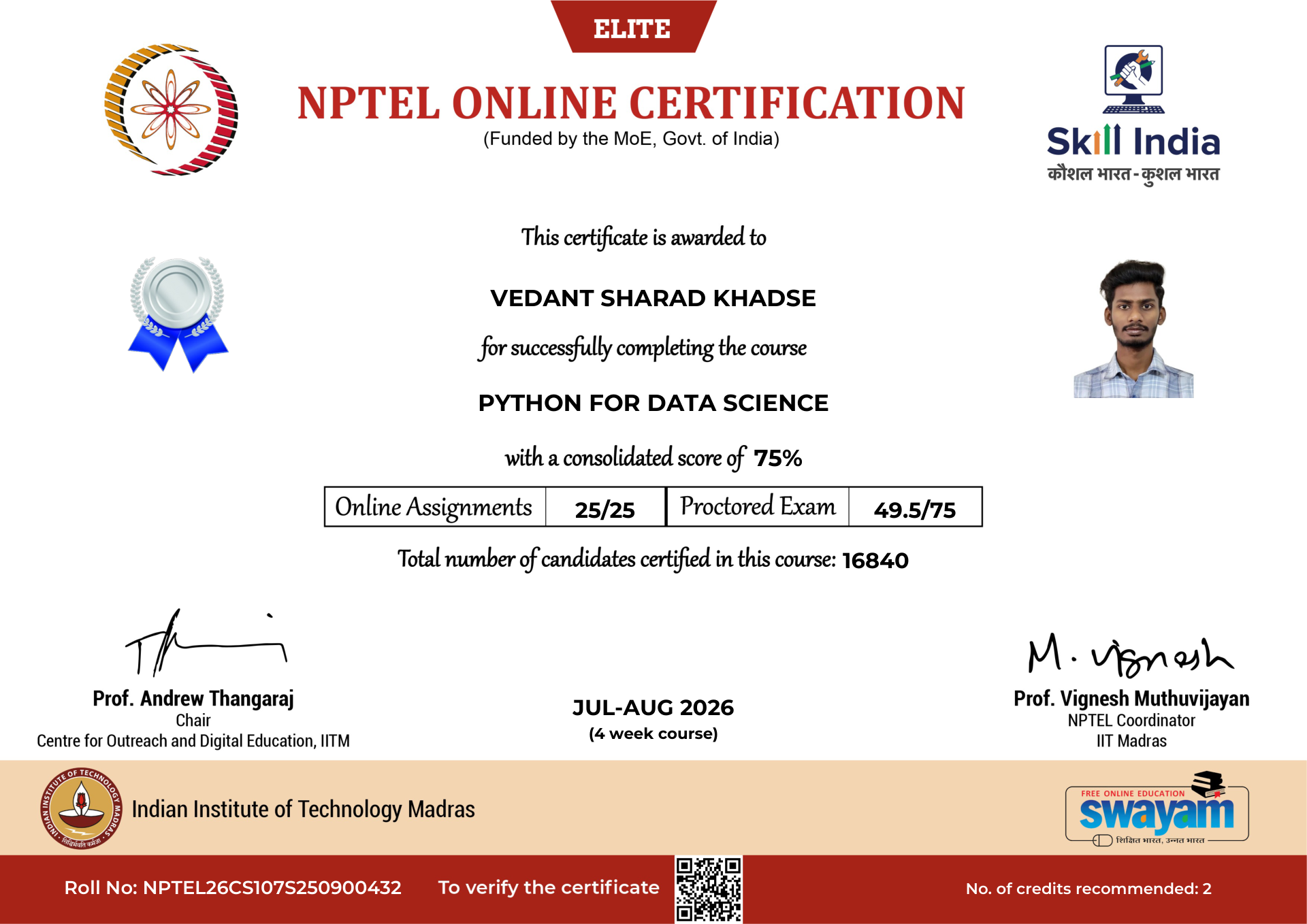 NPTEL Certificate NOC-1Z1N-TSFM-AKMBP