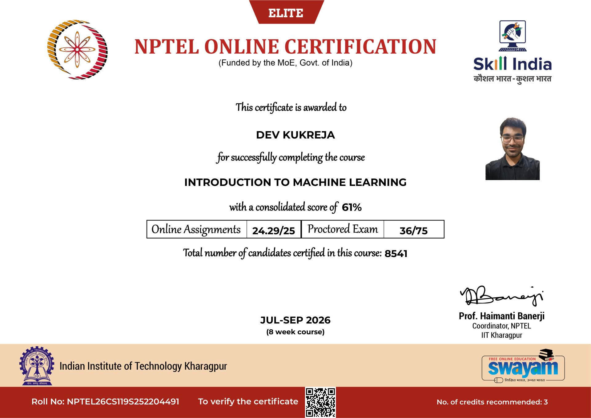 NPTEL Certificate NOC-2TNK-8DQV-JDXAJ
