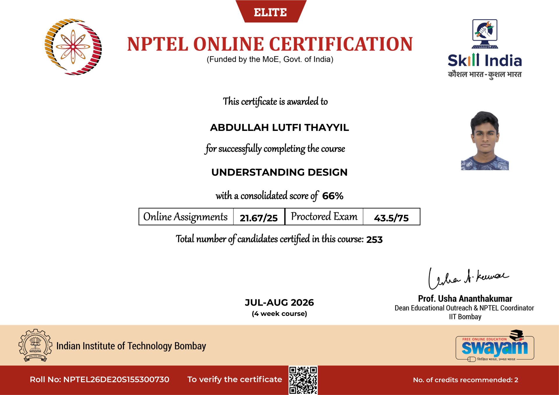 NPTEL Certificate NOC-3MH1-VP52-CFG0S
