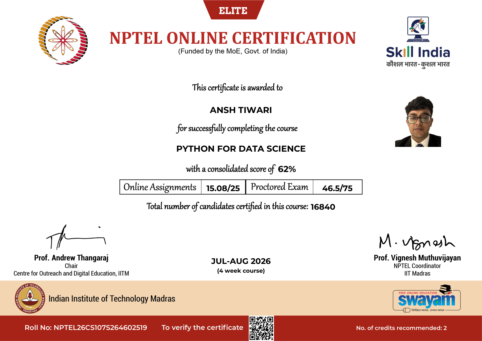 NPTEL Certificate NOC-3YQY-4R13-8JRPJ