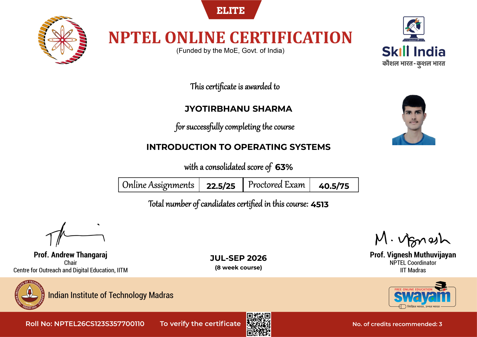 NPTEL Certificate NOC-5GZ9-Q25T-72ZN3