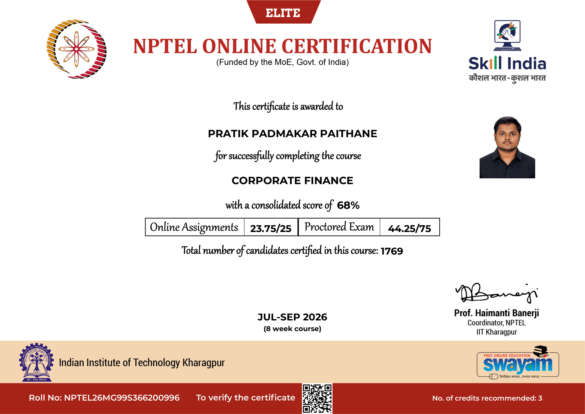 NPTEL Certificate NOC-5SDX-D005-841P5
