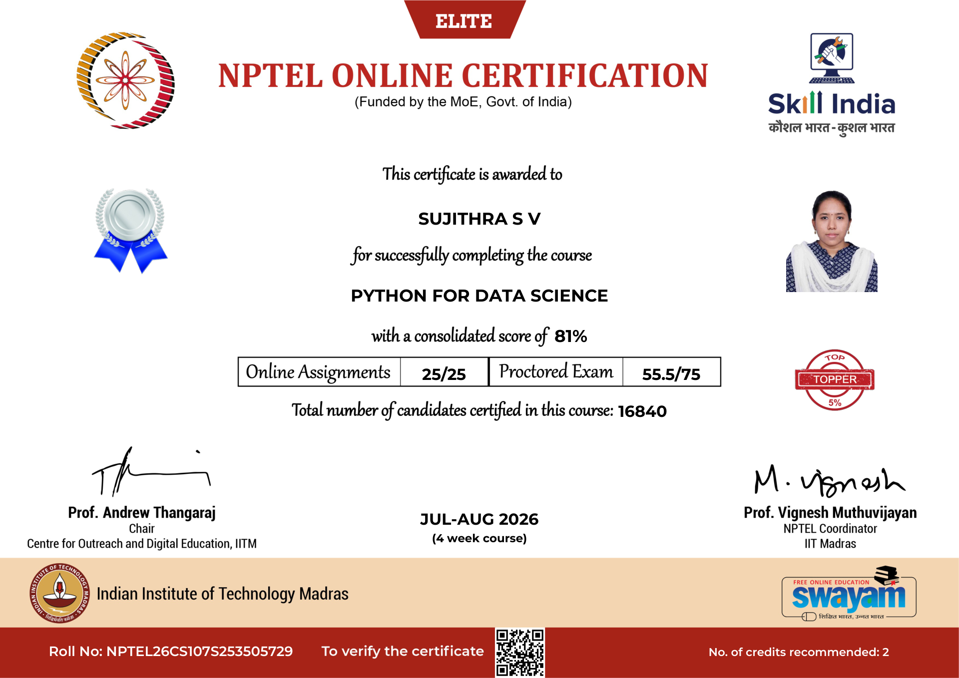 NPTEL Certificate NOC-63X6-56T0-4A99C