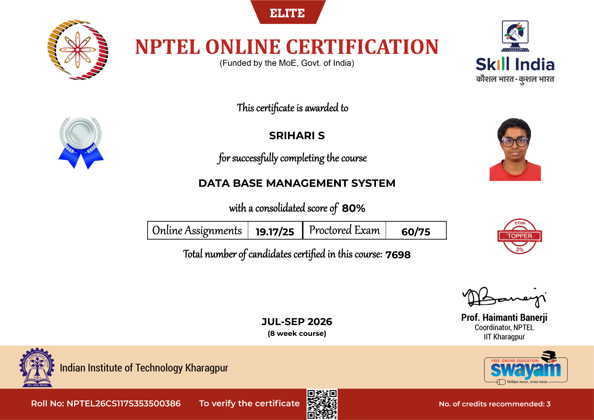 NPTEL Certificate NOC-65RW-CWA4-JYZDR