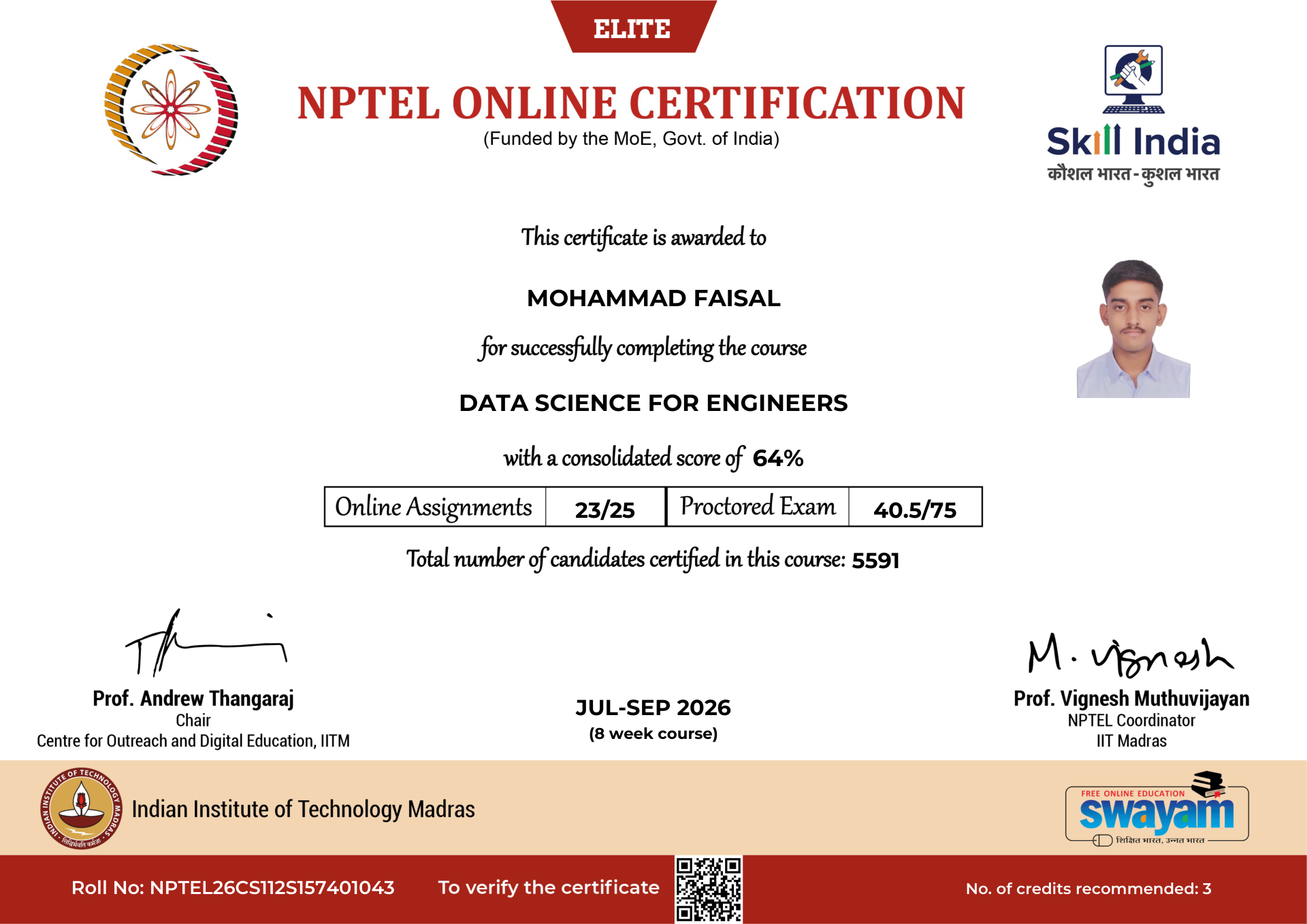 NPTEL Certificate NOC-6BM4-CSNY-KQM8H