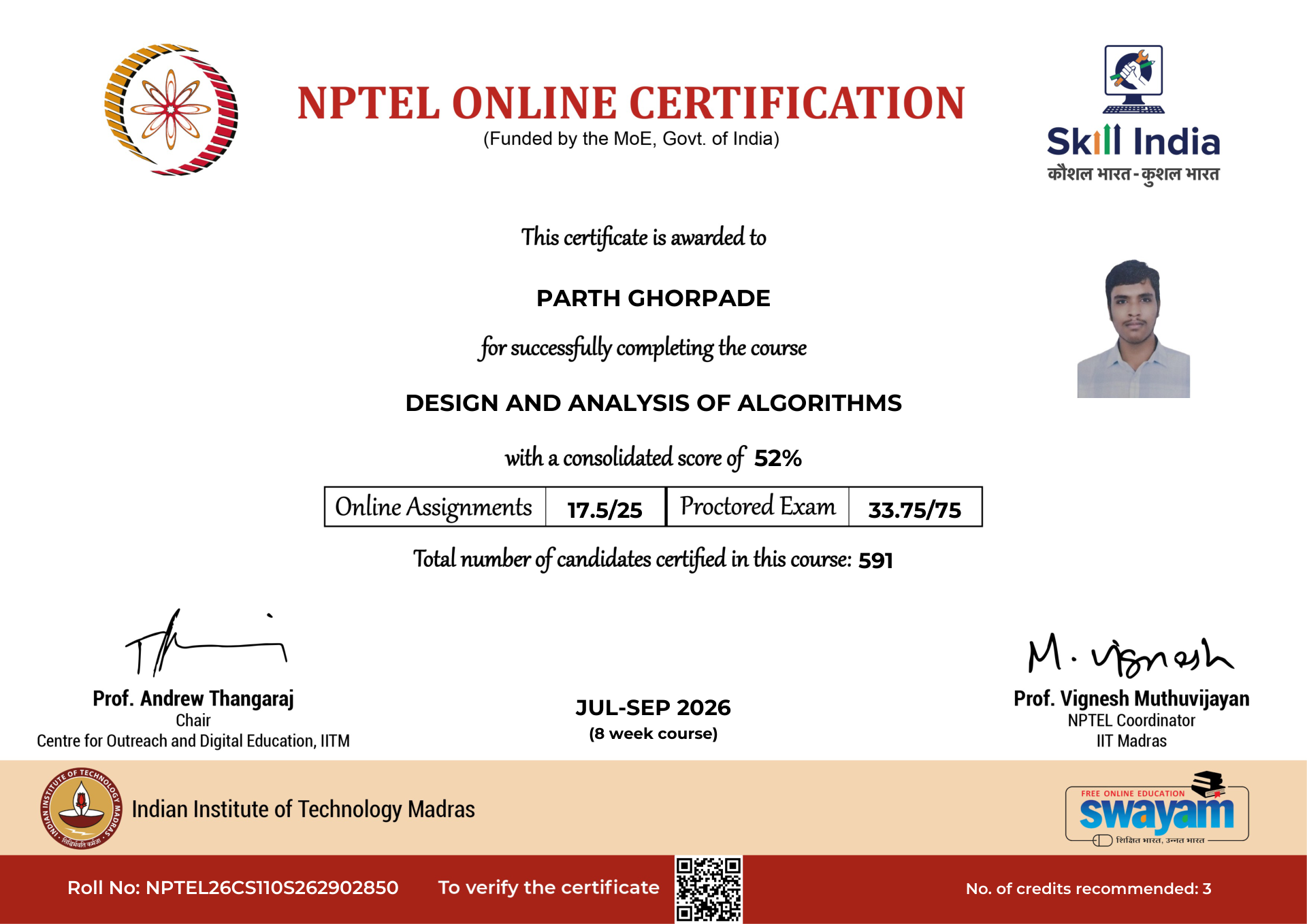 NPTEL Certificate NOC-6F2H-1JS5-TWA8D