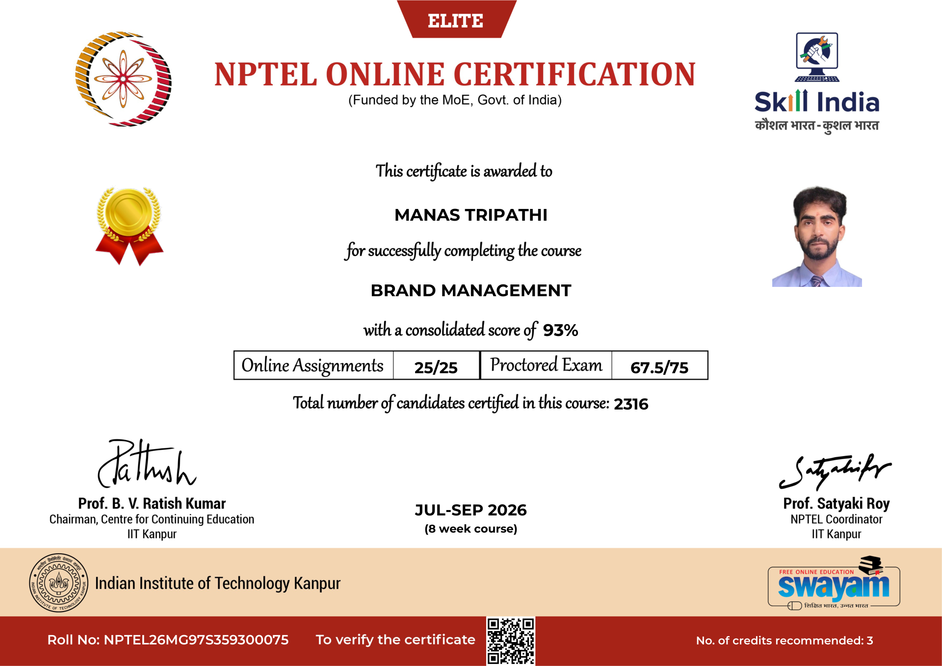 NPTEL Certificate NOC-86CZ-65G5-56DG7