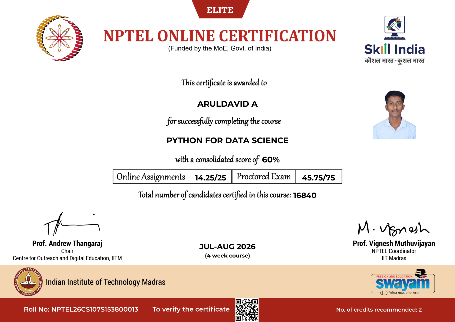 NPTEL Certificate NOC-86D5-CF3S-TM699