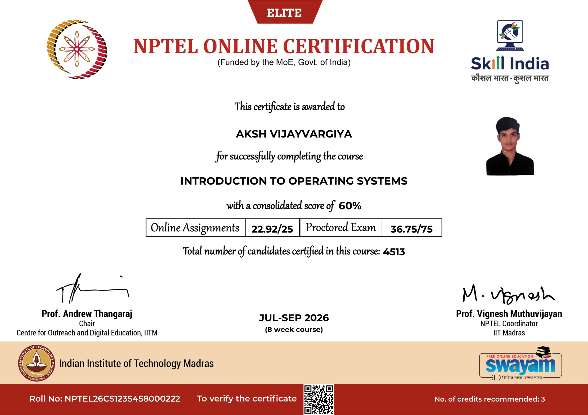 NPTEL Certificate NOC-8CTY-R8A5-JKAND