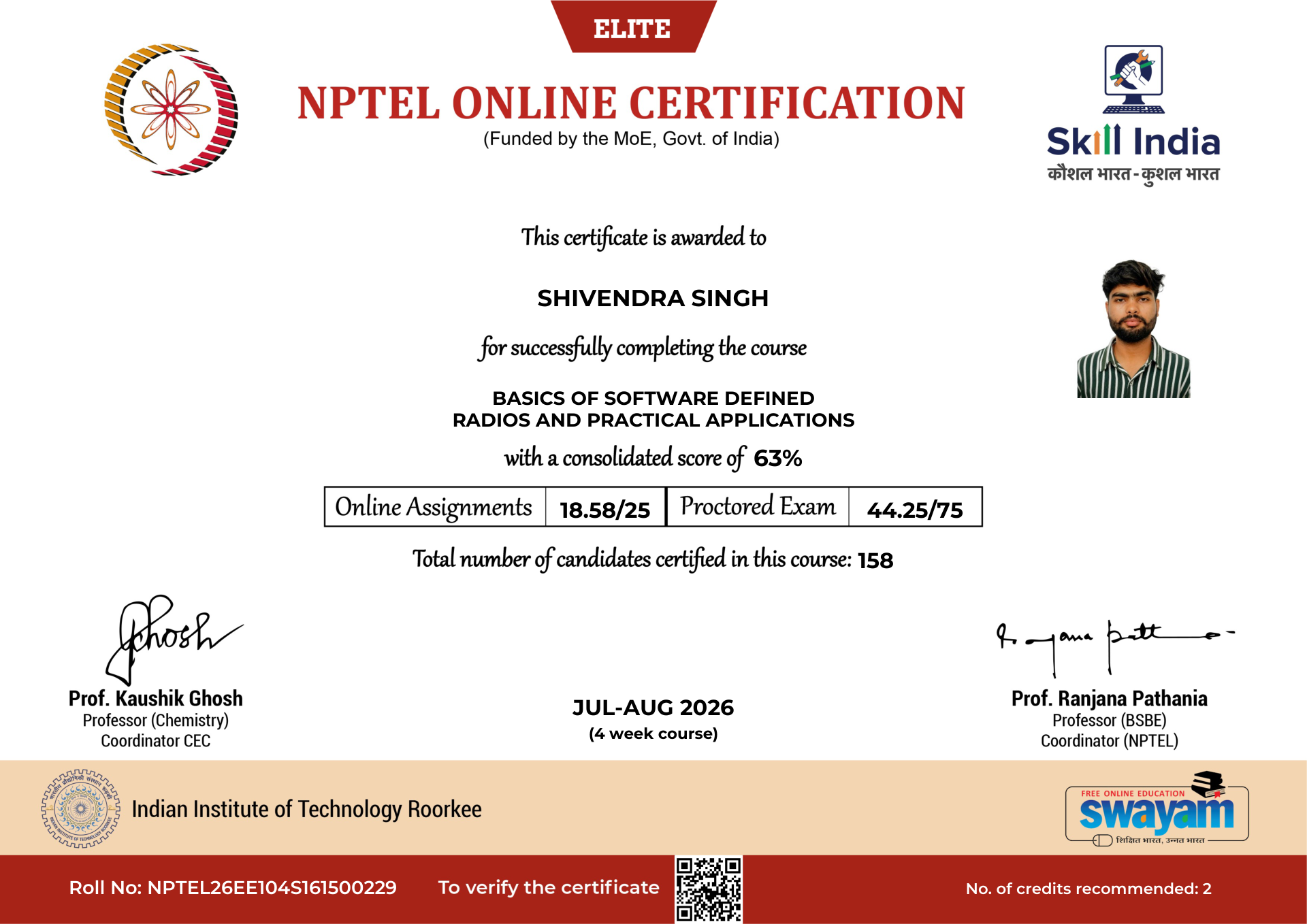 NPTEL Certificate NOC-996D-Z3R1-GVGKQ
