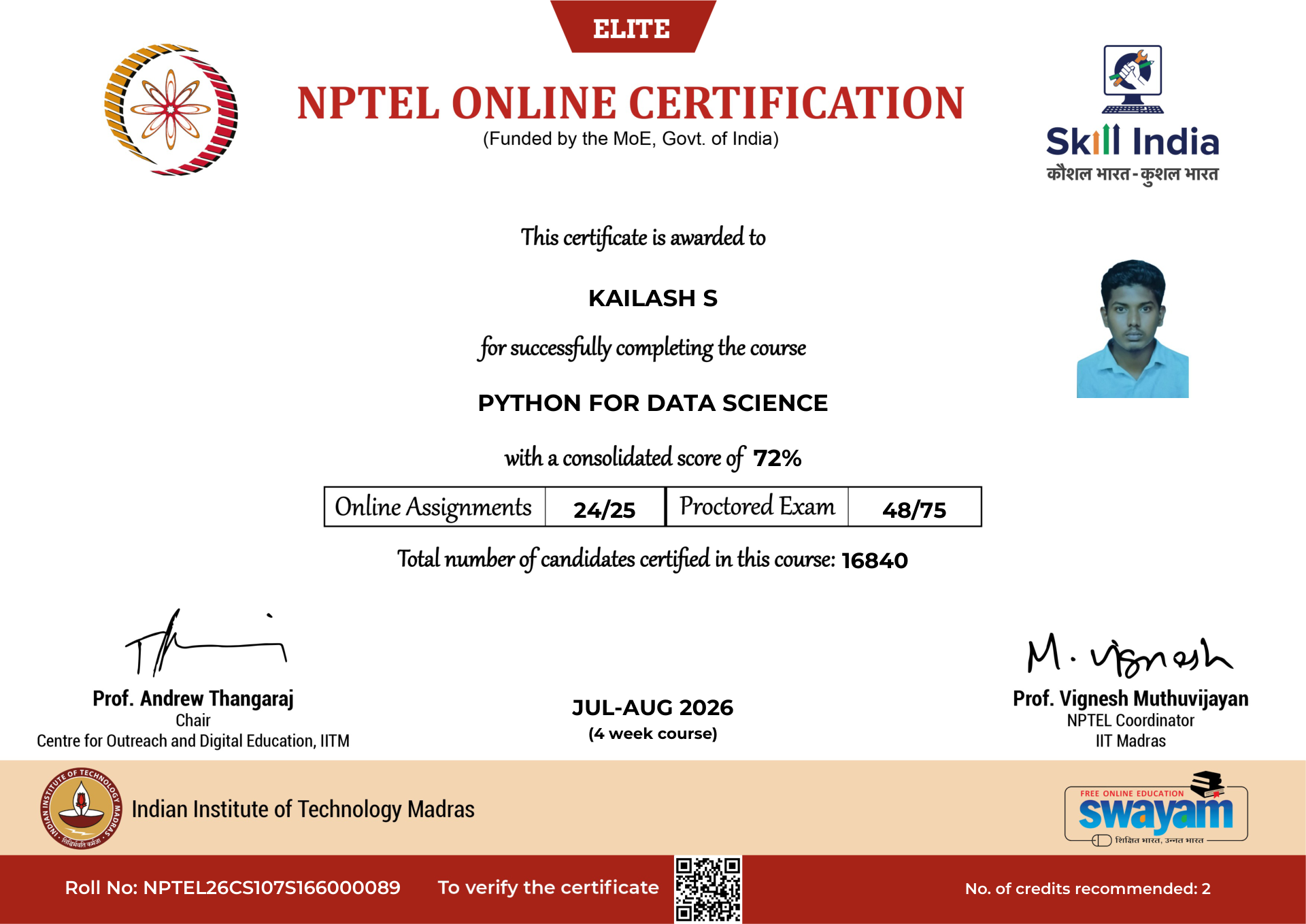 NPTEL Certificate NOC-9NVG-SWT7-05GCG
