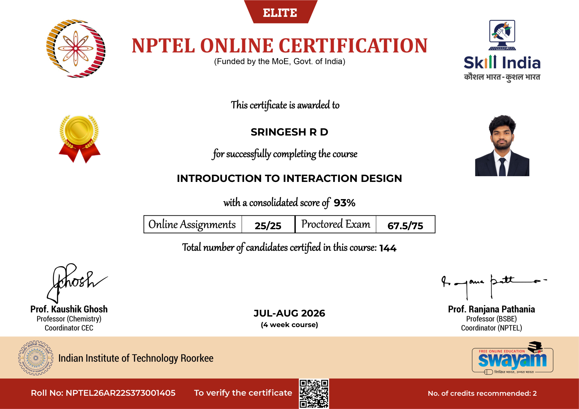 NPTEL Certificate NOC-AMEC-DDBE-ZJ9A5