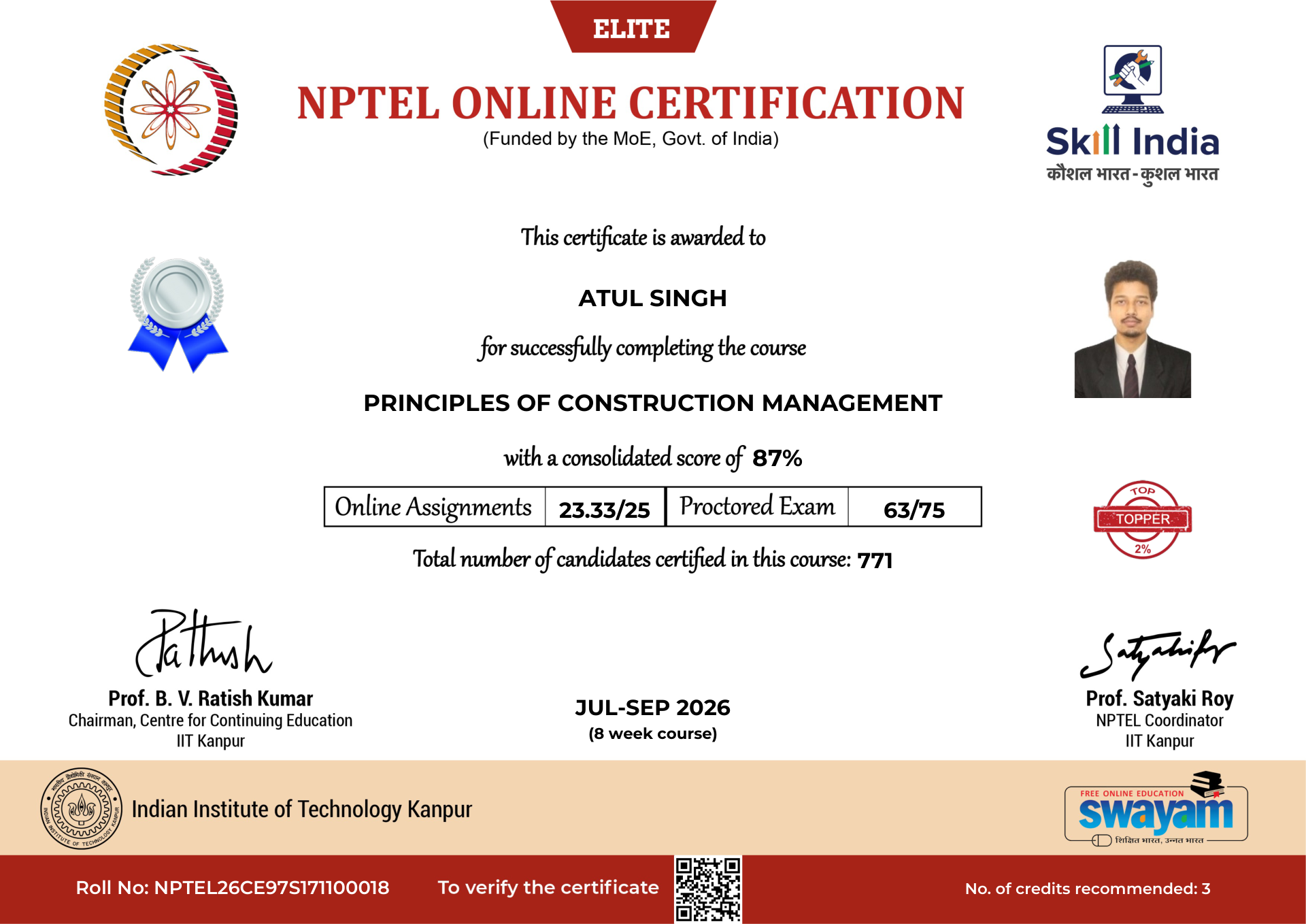 NPTEL Certificate NOC-CM34-889B-T1HW2