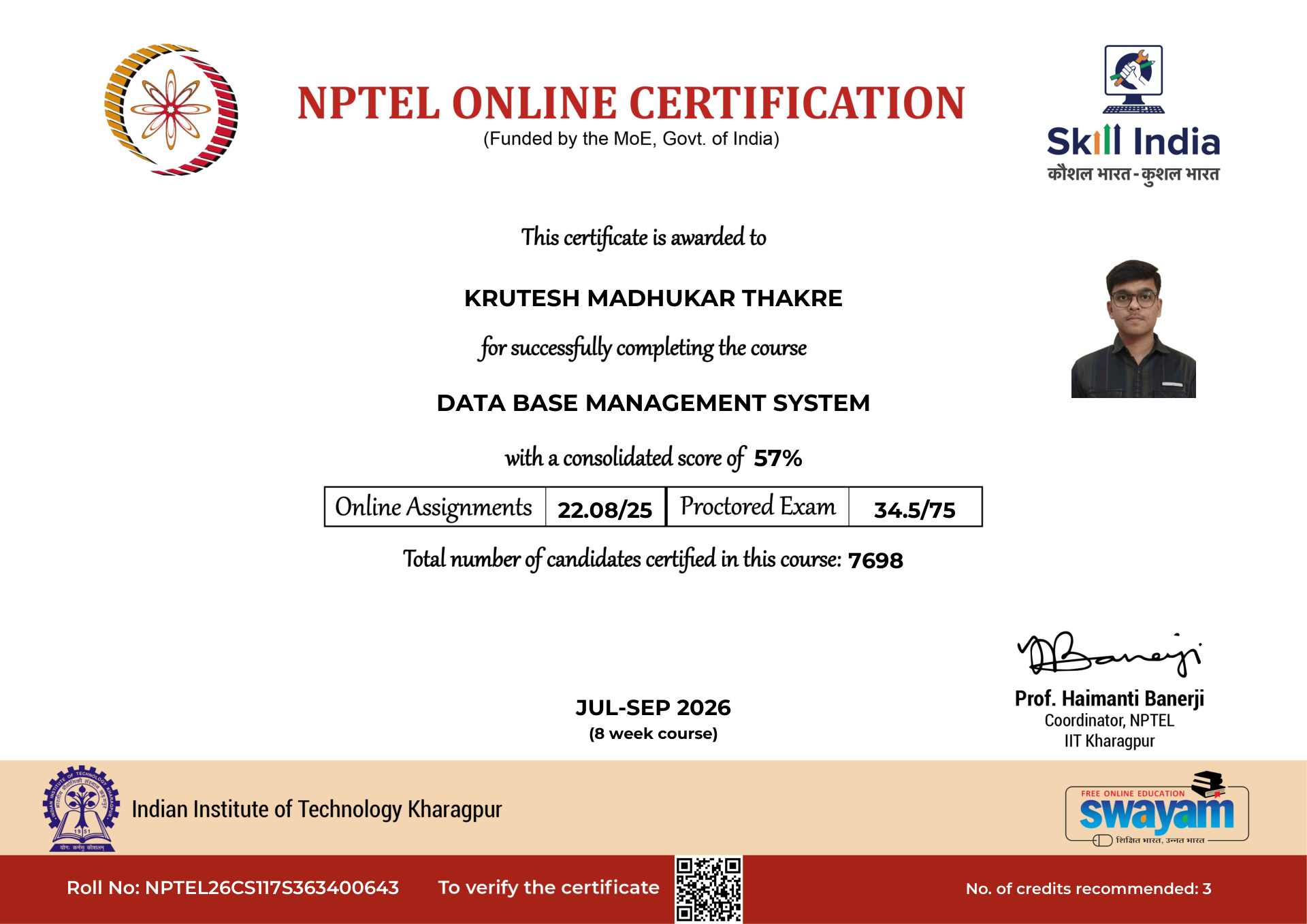 NPTEL Certificate NOC-CTBJ-X1G5-PRM29