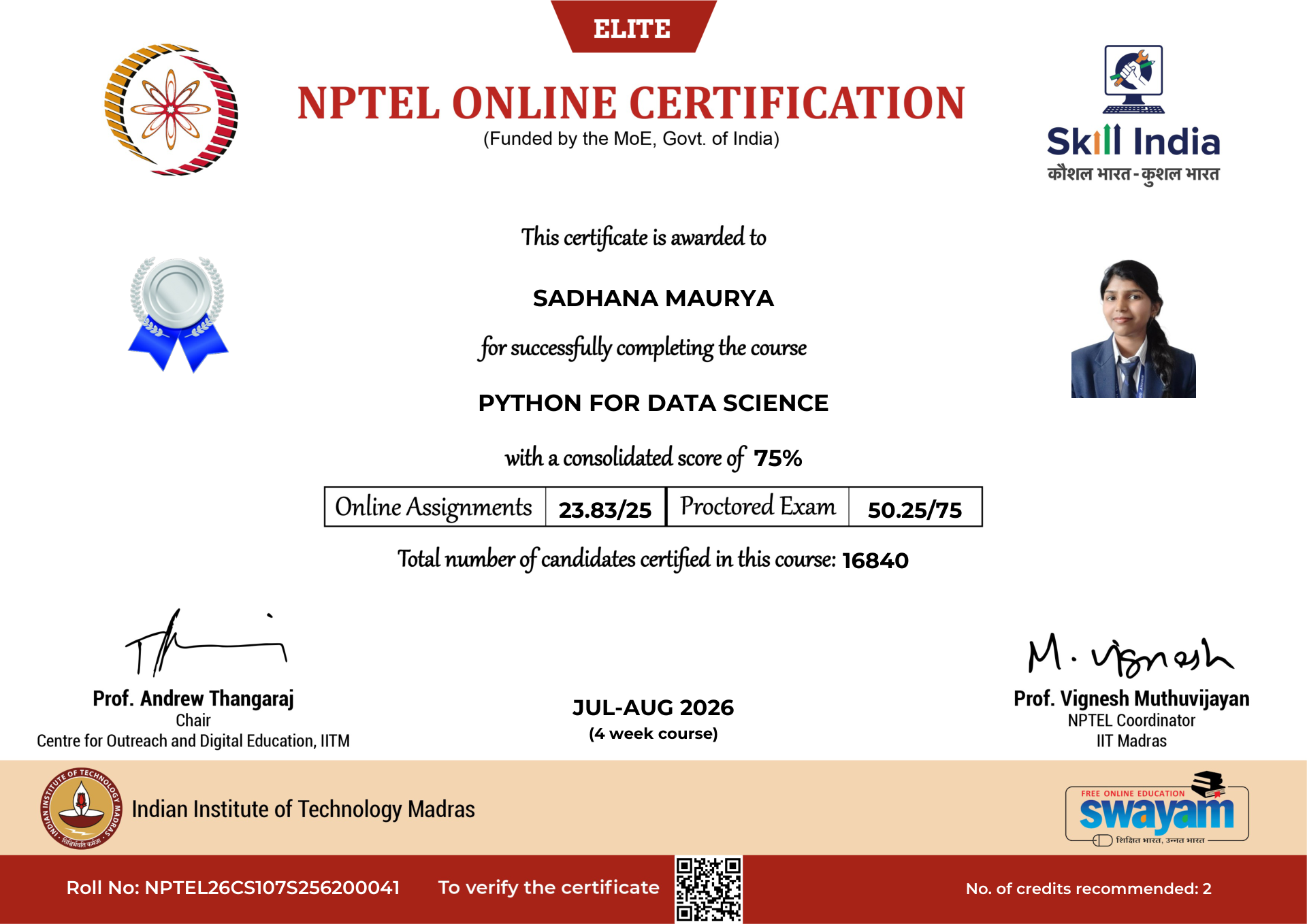 NPTEL Certificate NOC-CV04-X7B7-R4RQN