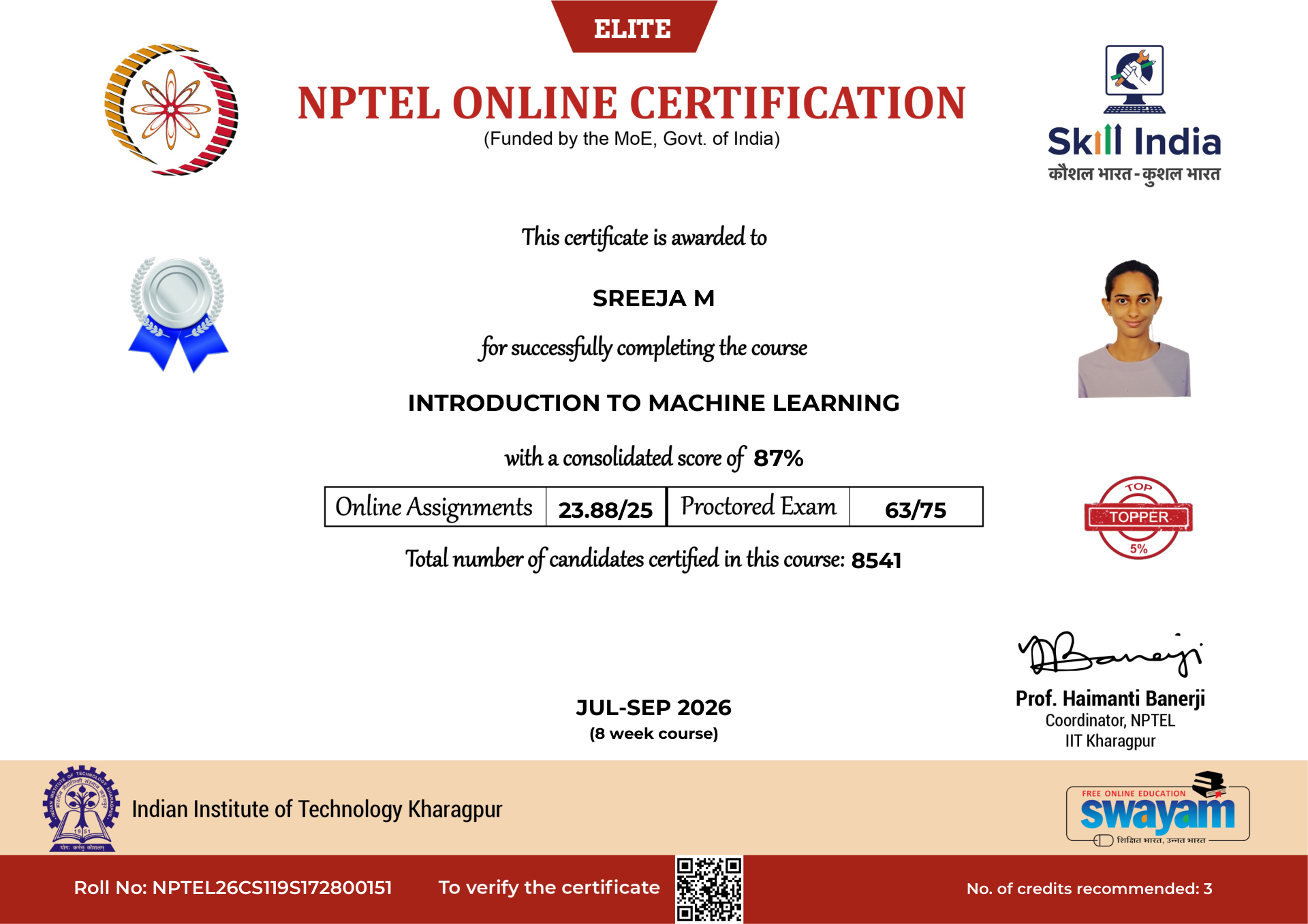 NPTEL Certificate NOC-DKS4-AZ0B-MG3A6
