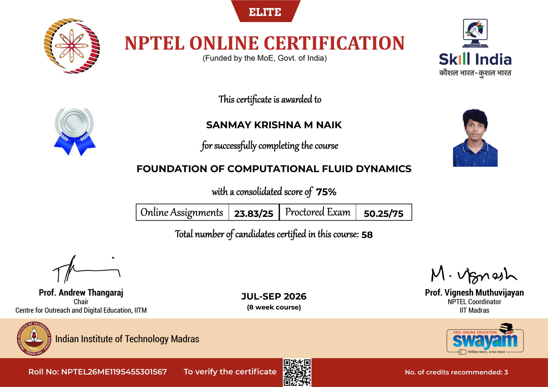 NPTEL Certificate NOC-DY6C-THXY-SMF37