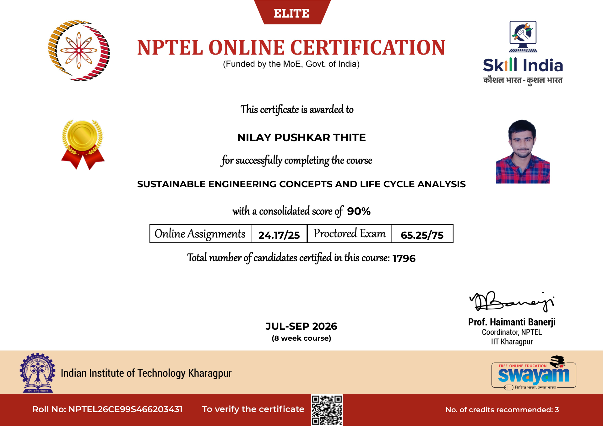 NPTEL Certificate NOC-E8V4-SXV3-YQVV7