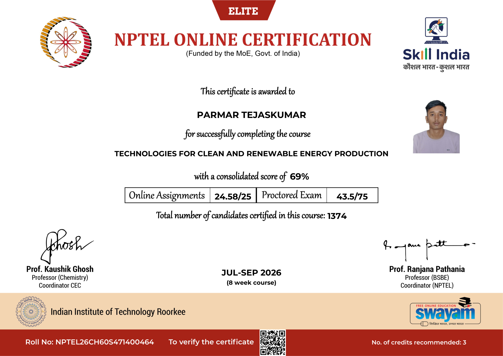 NPTEL Certificate NOC-EZQF-1016-FQ26V