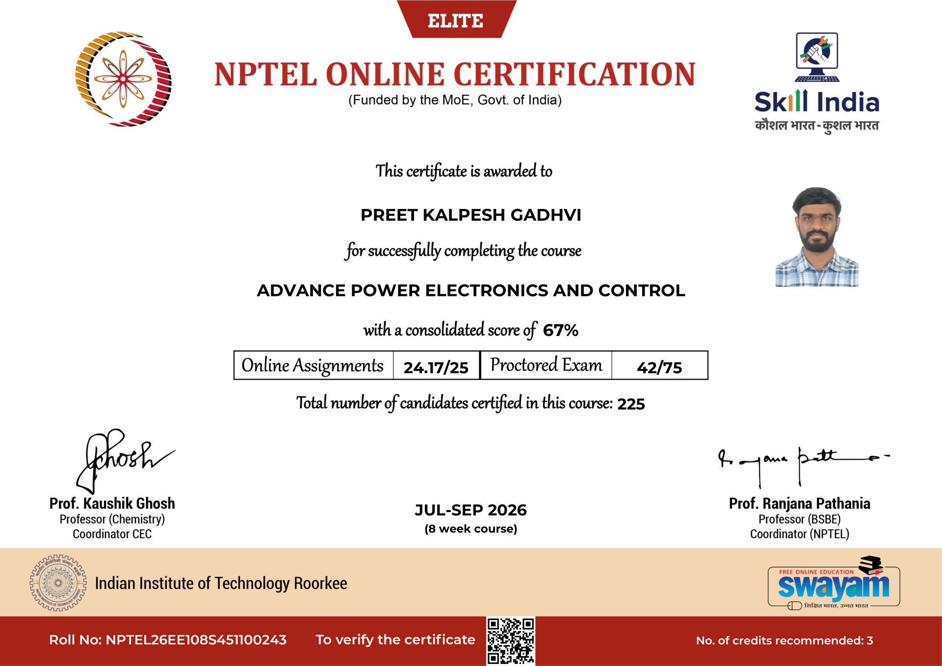 NPTEL Certificate NOC-FR1D-RX4J-B2SE1