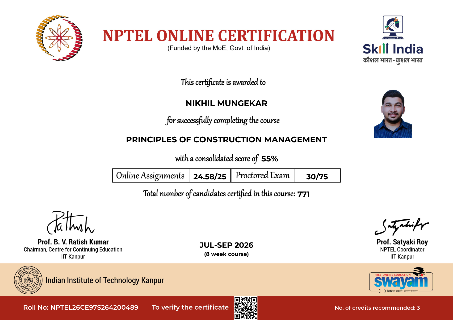 NPTEL Certificate NOC-FVM8-JQPT-BYV0E