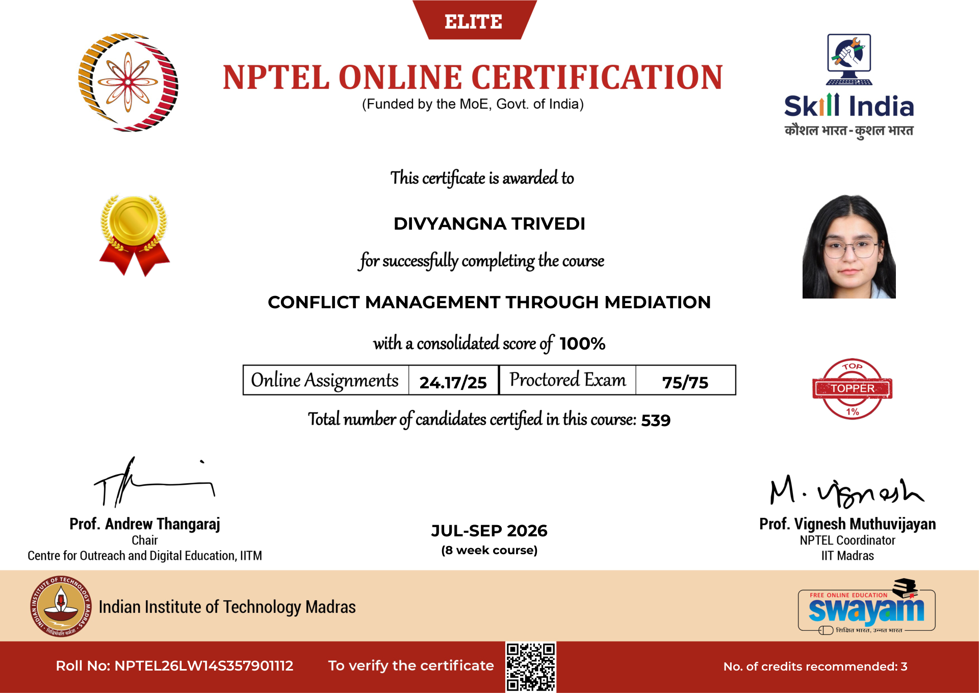 NPTEL Certificate NOC-G0QQ-E0BM-AY8YH