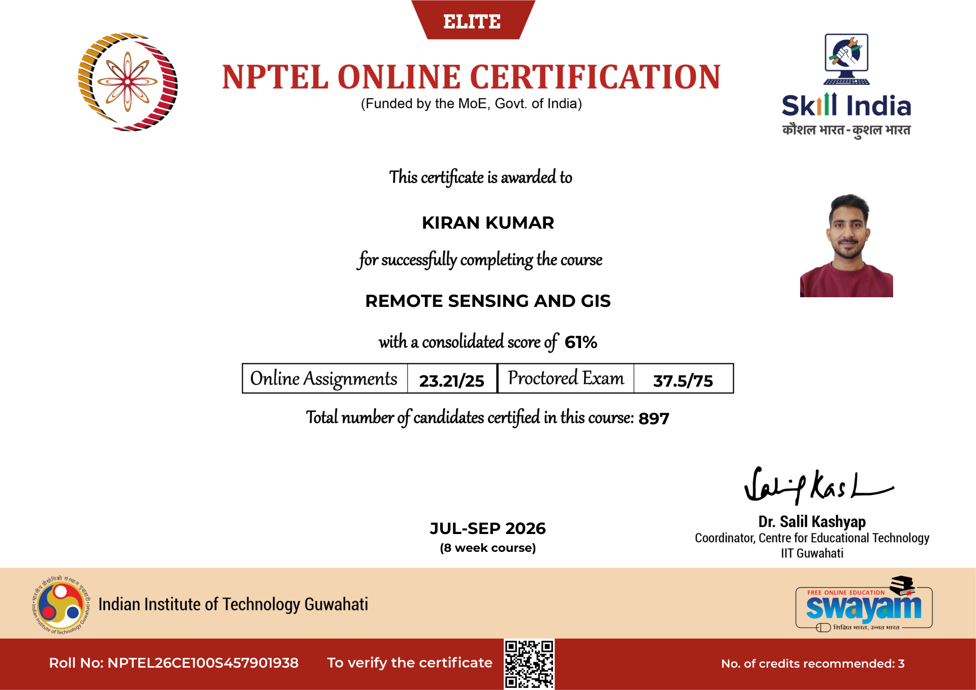 NPTEL Certificate NOC-GSM8-3Z16-99AQJ
