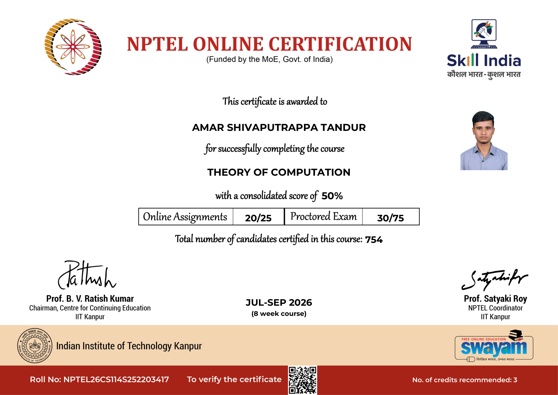 NPTEL Certificate NOC-J593-1CXY-4EEJM