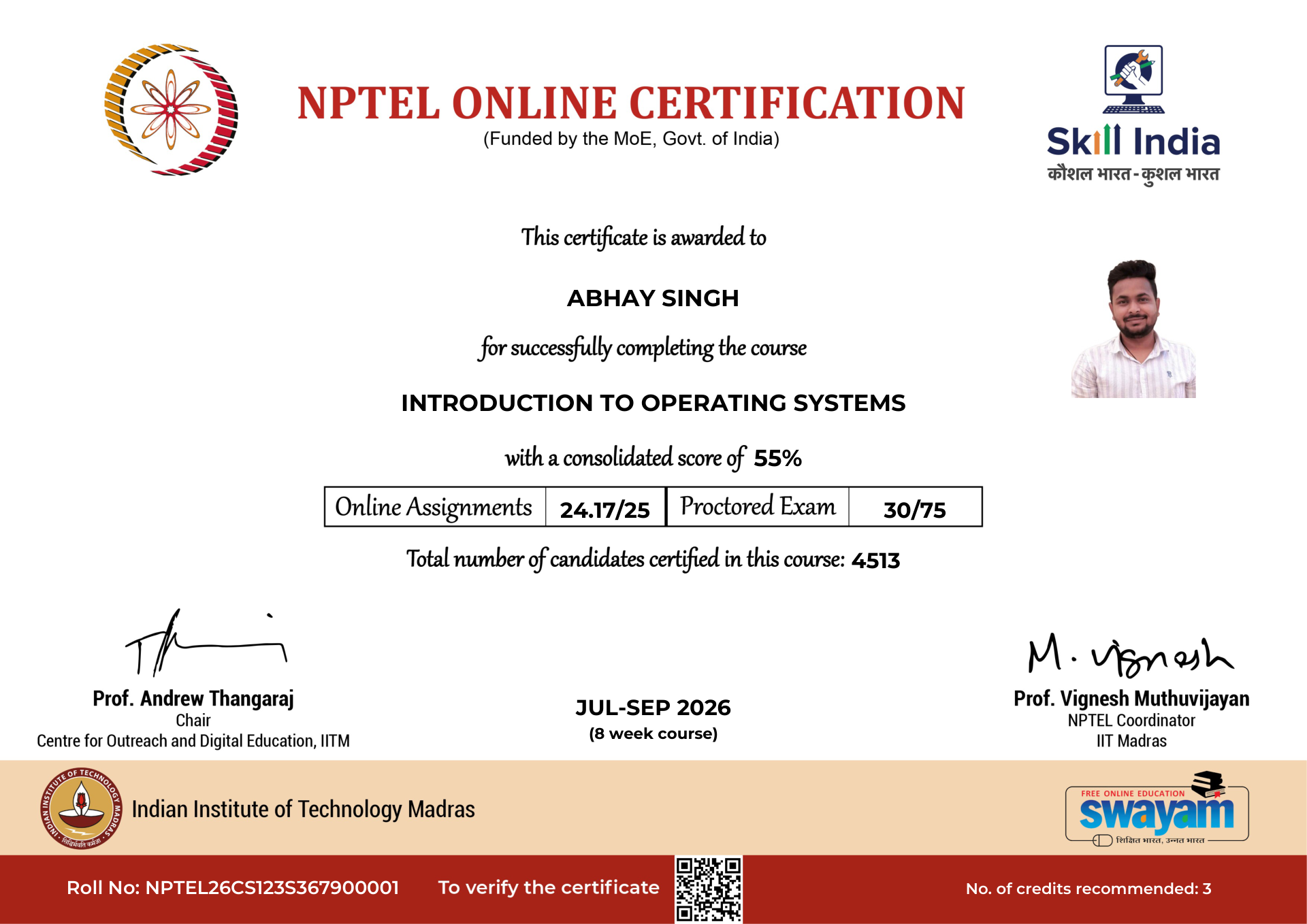 NPTEL Certificate NOC-J6K6-WXQX-WZBSG