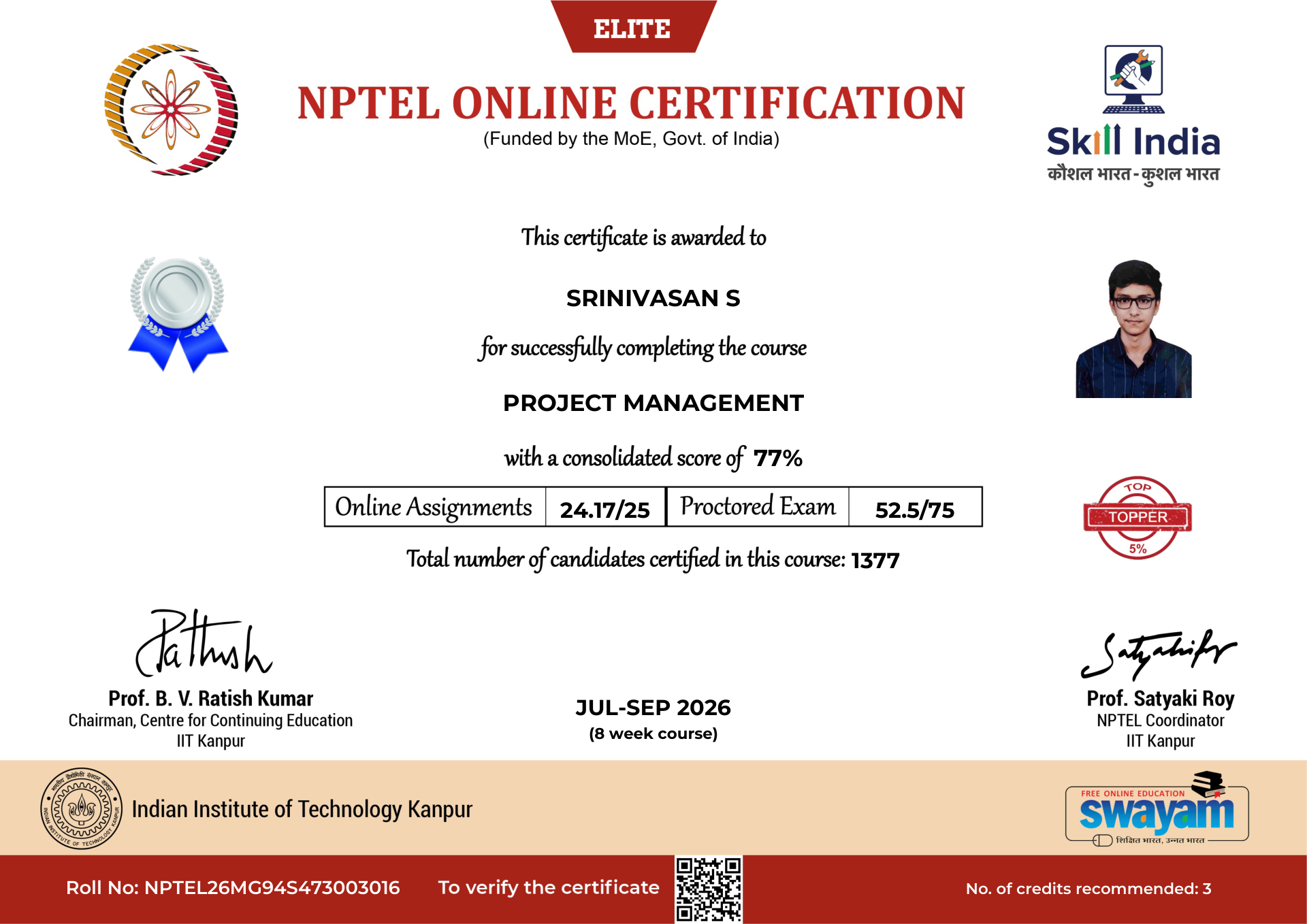 NPTEL Certificate NOC-JXAX-FHXJ-3H2VG