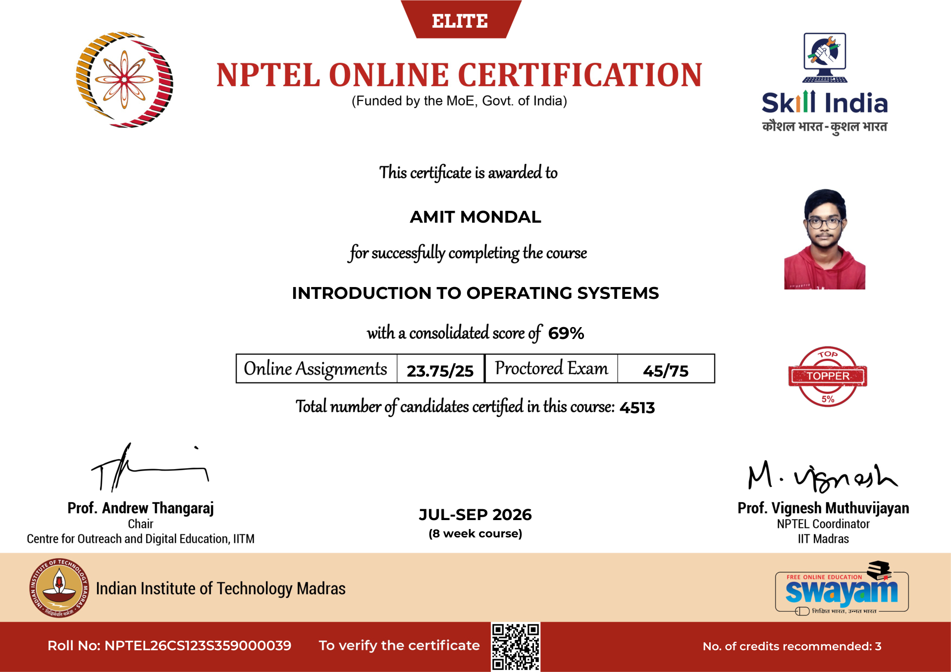 NPTEL Certificate NOC-KNTP-5HRC-0AZZY