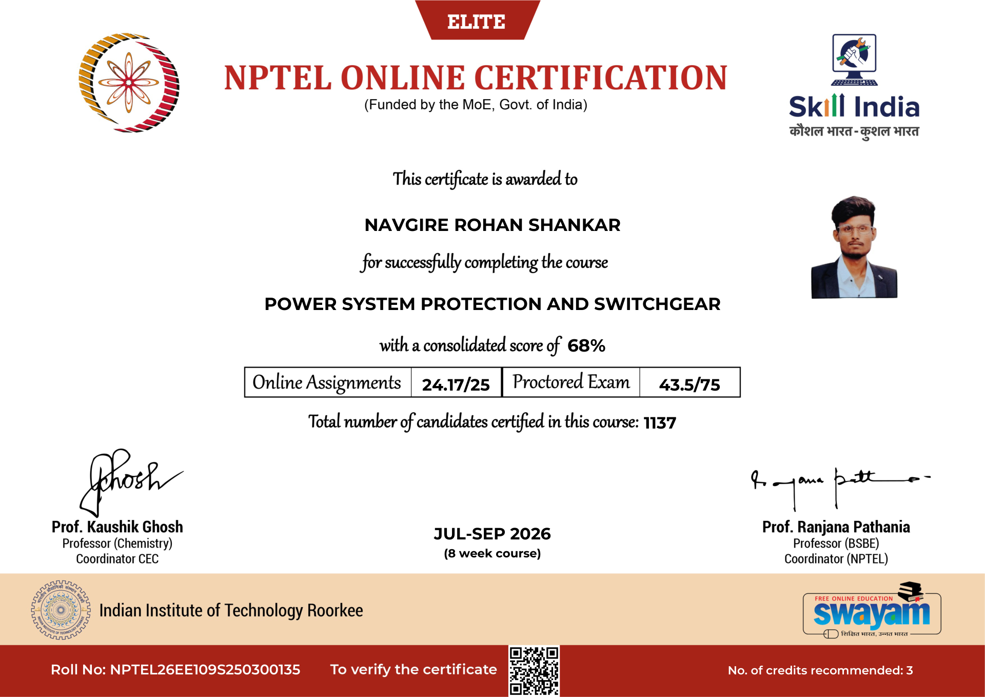 NPTEL Certificate NOC-KQFX-ZQR2-A4W5R