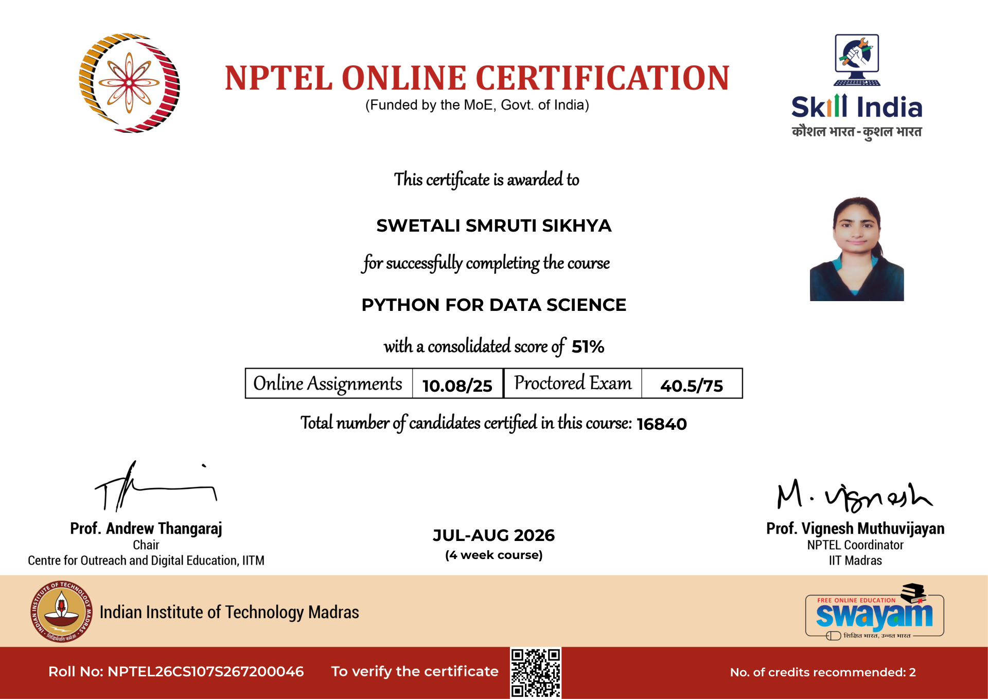 NPTEL Certificate NOC-M4TC-315G-2HJ5Q
