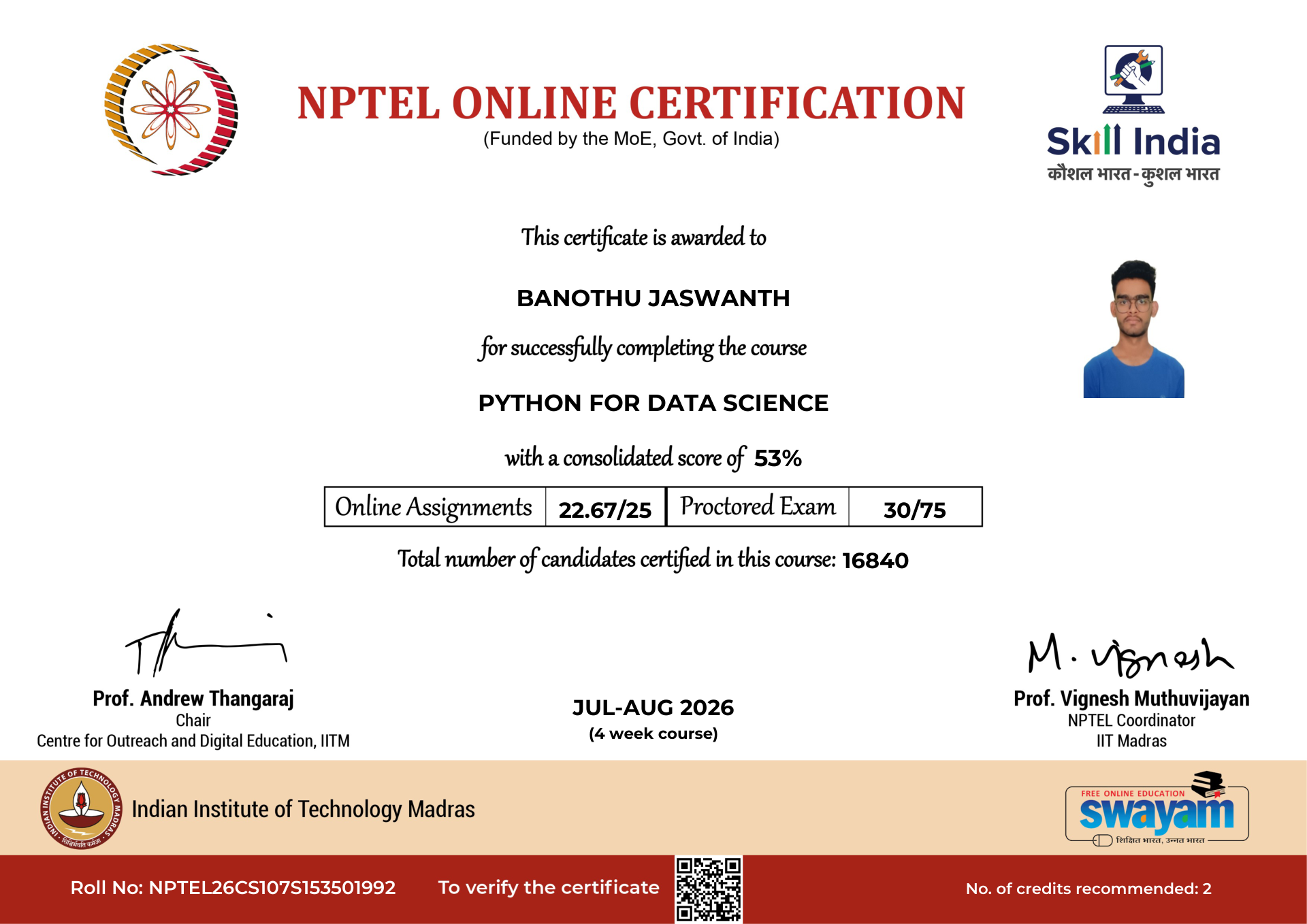 NPTEL Certificate NOC-M92R-NDQ7-08P51