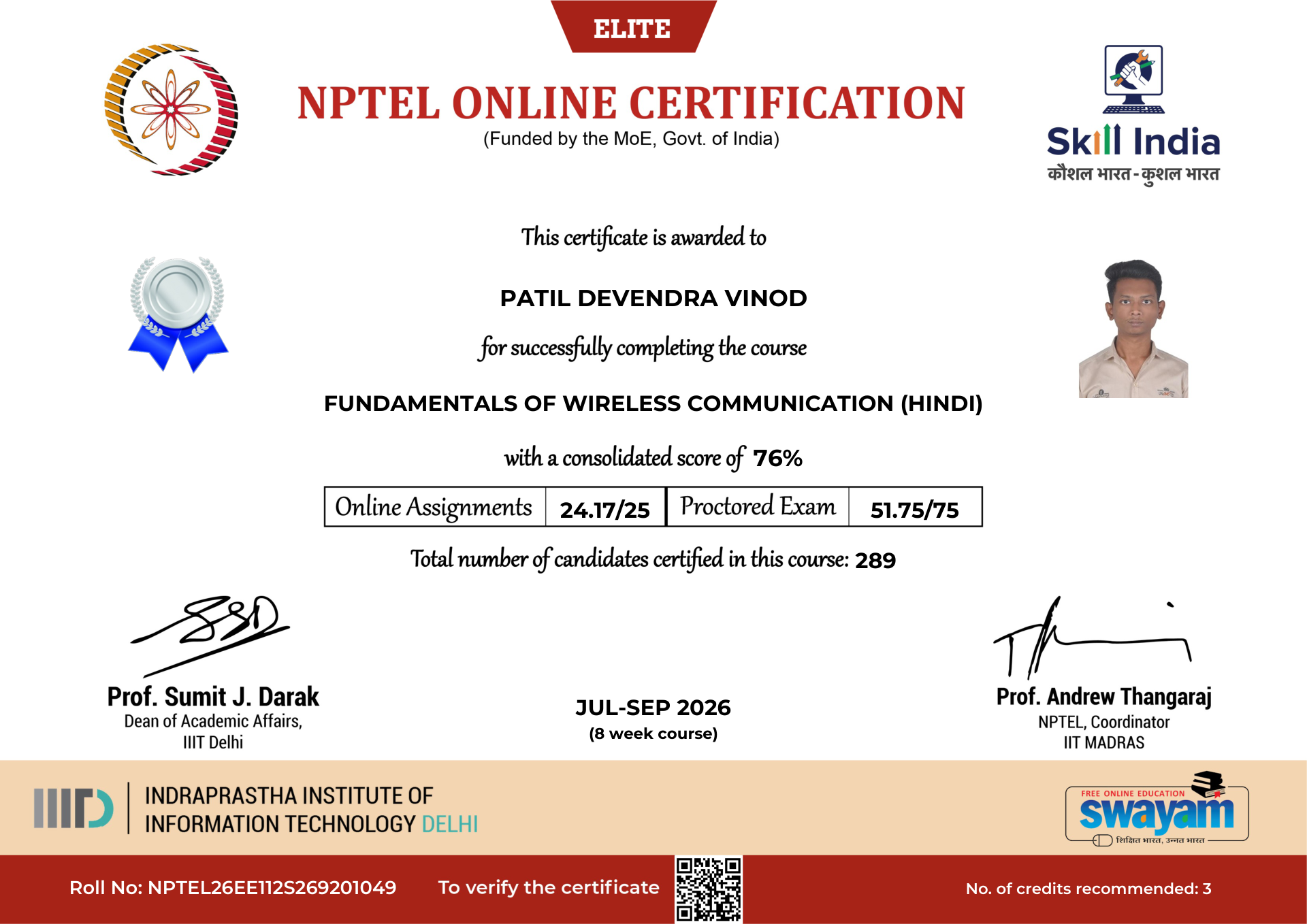 NPTEL Certificate NOC-MG8H-YDTE-X5Z1S