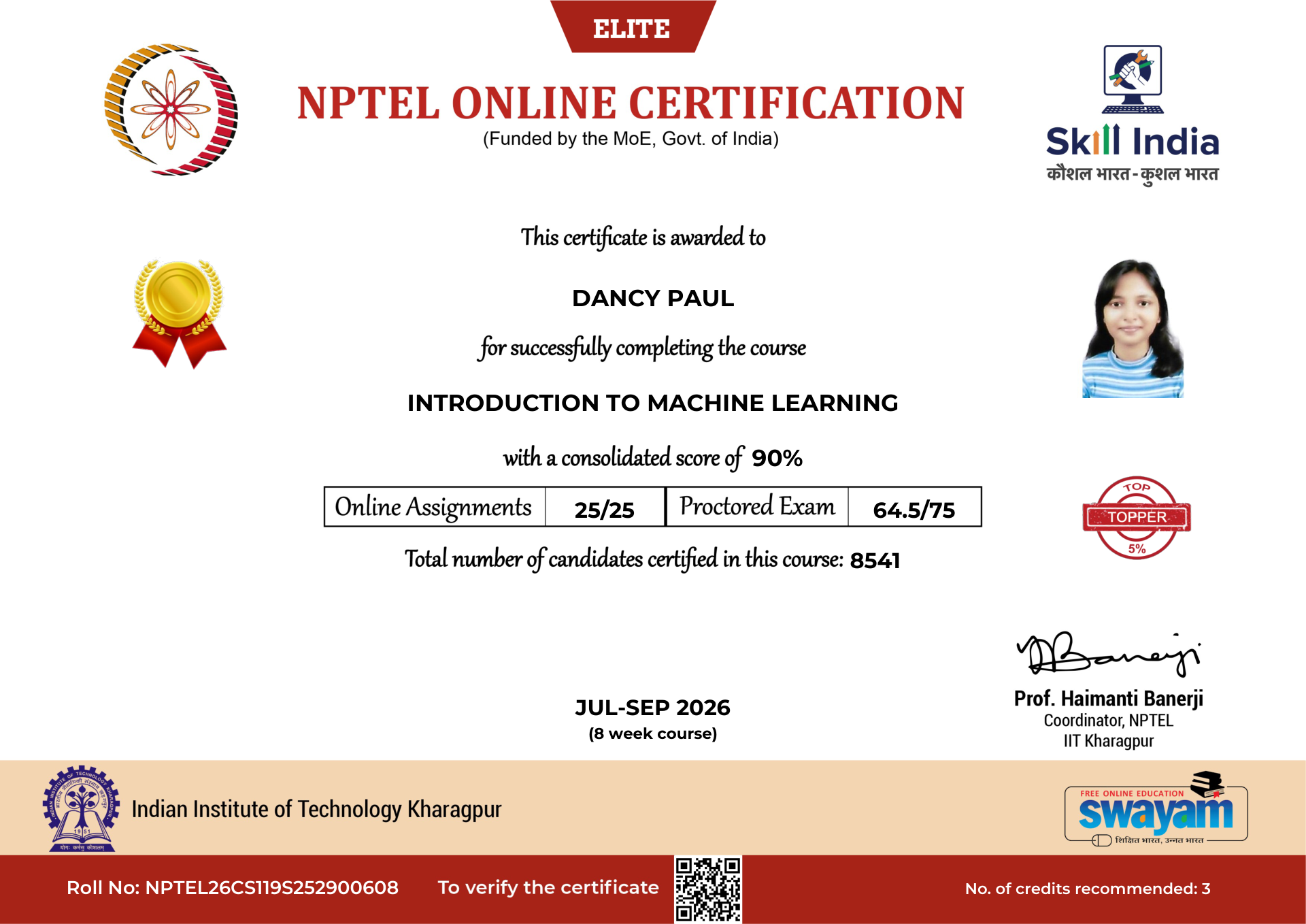NPTEL Certificate NOC-N7P7-0J9E-T5DKJ