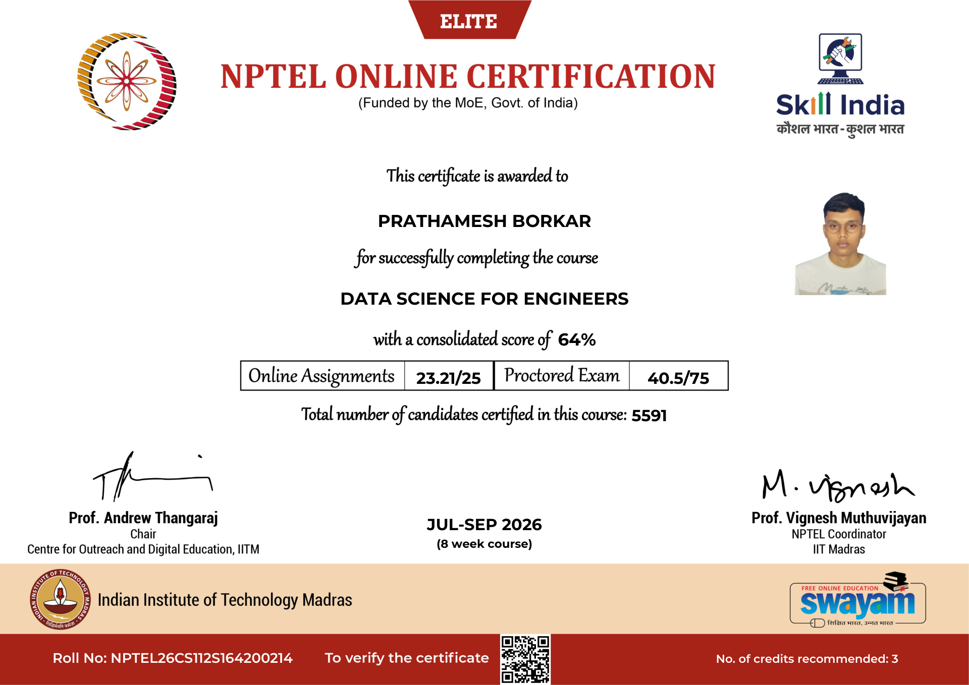 NPTEL Certificate NOC-NDAC-6NHE-KKSCK