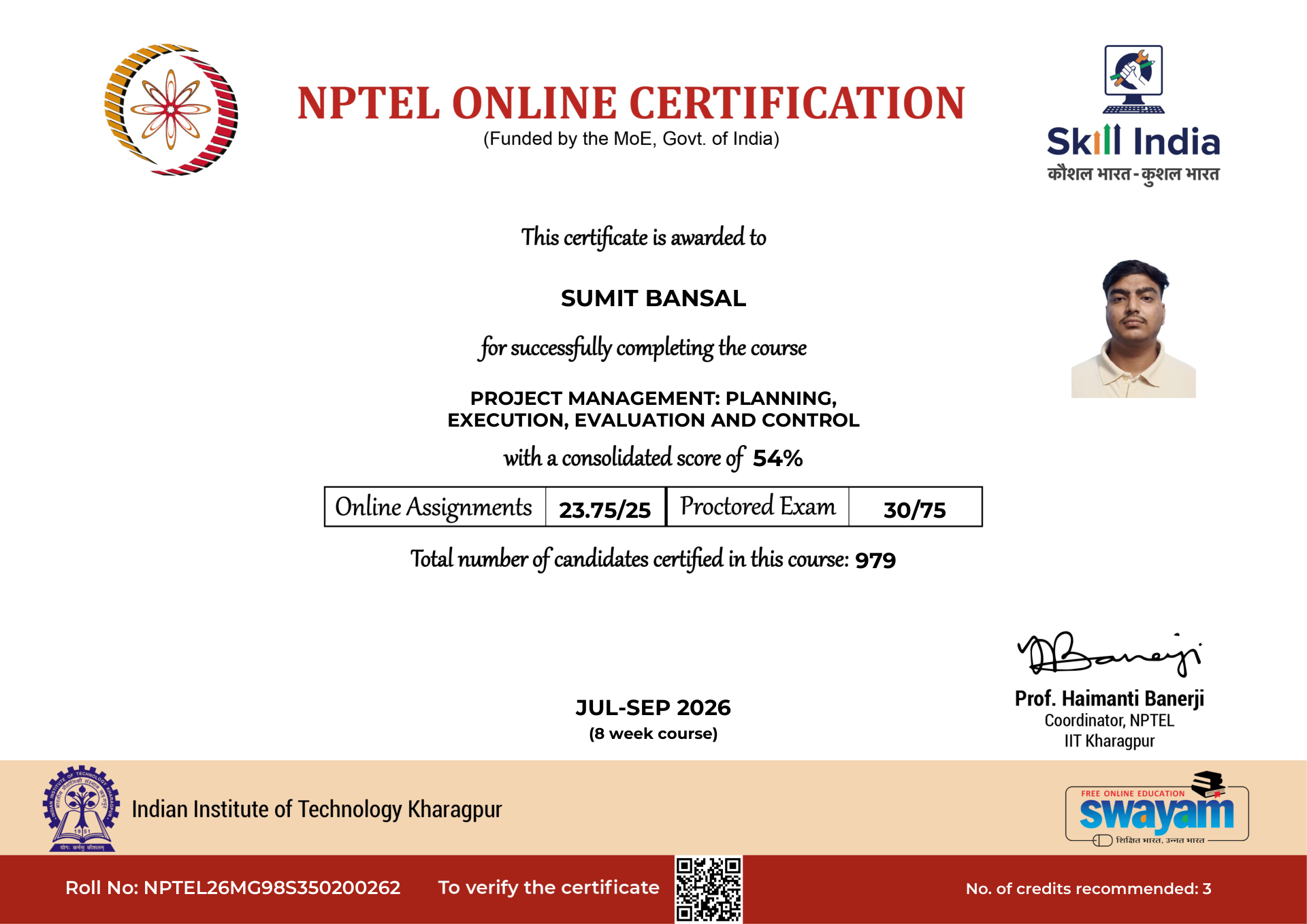 NPTEL Certificate NOC-NVCF-QAFT-FS99A