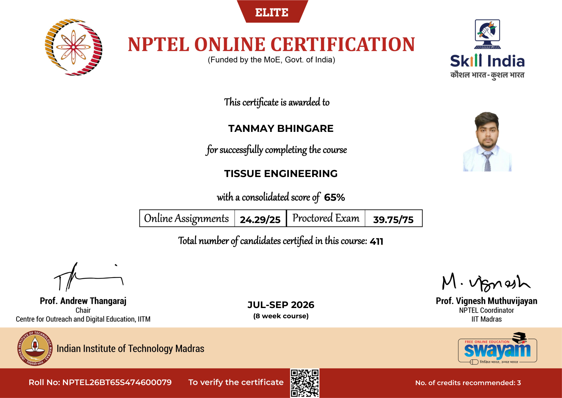 NPTEL Certificate NOC-P4X0-F4ZS-SR4NS