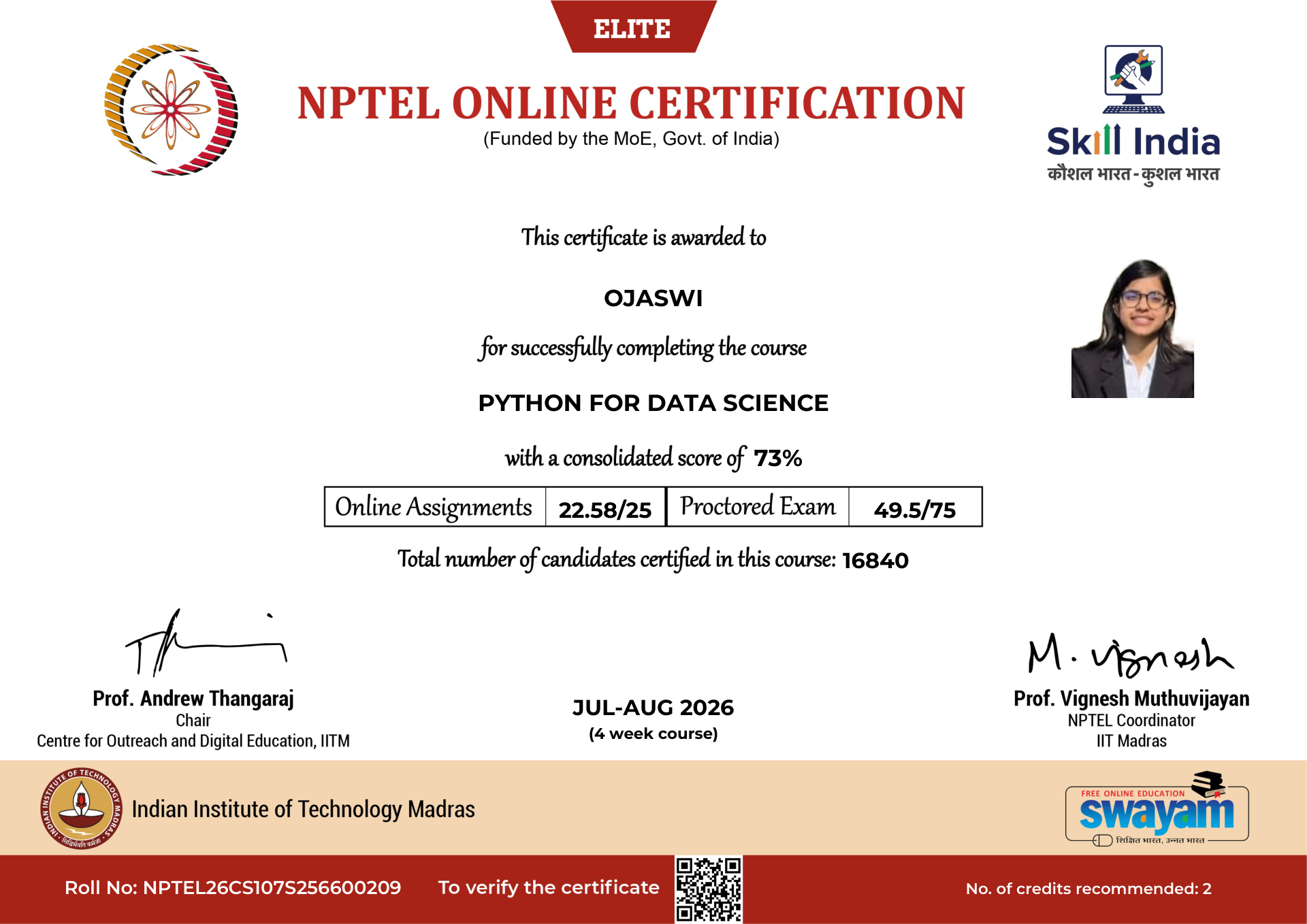 NPTEL Certificate NOC-P6EJ-AJJQ-CTGYQ