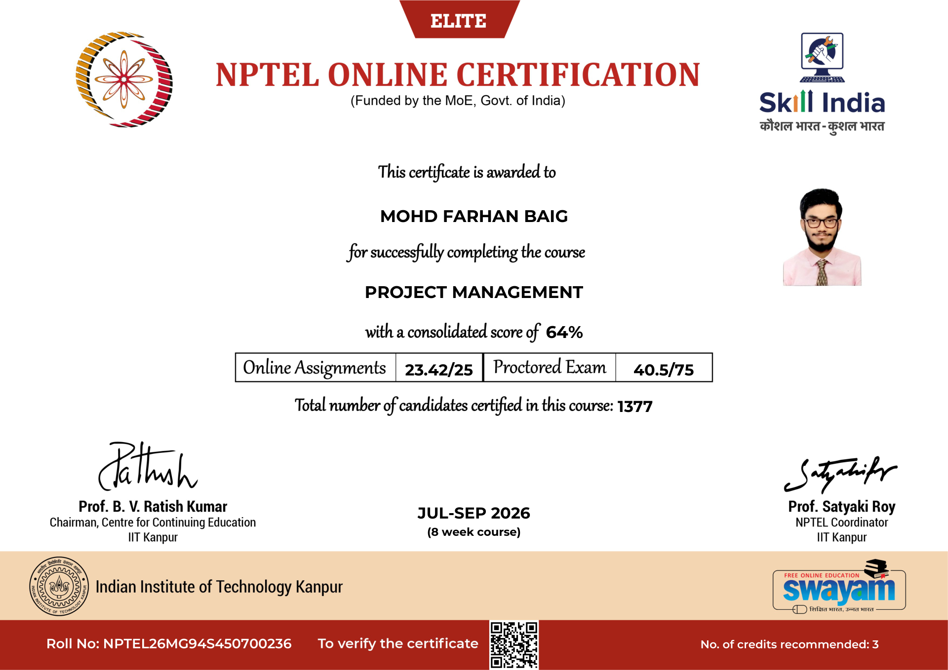 NPTEL Certificate NOC-P9R7-P299-EJRXA