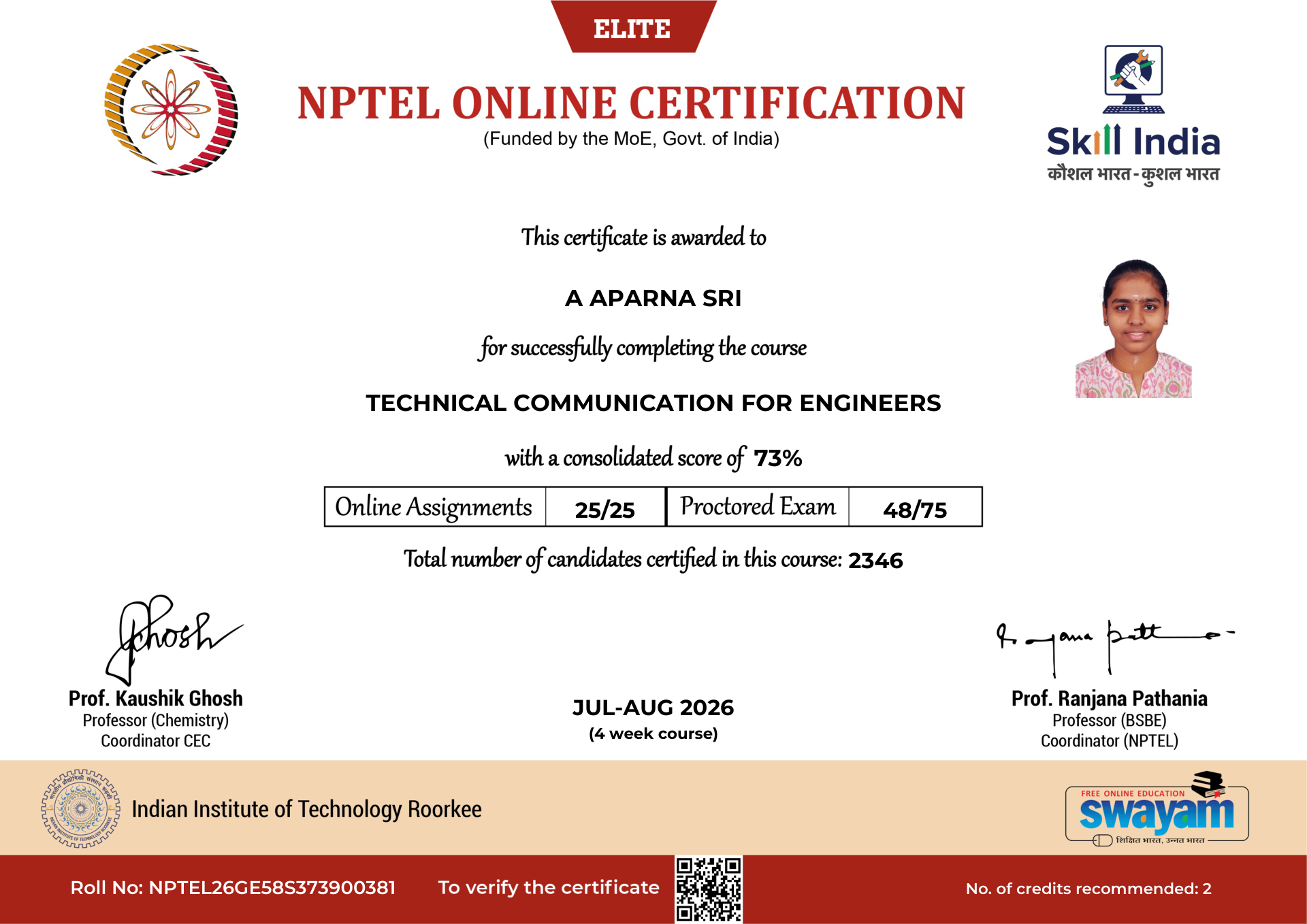 NPTEL Certificate NOC-QKNP-A3R9-RKVXA