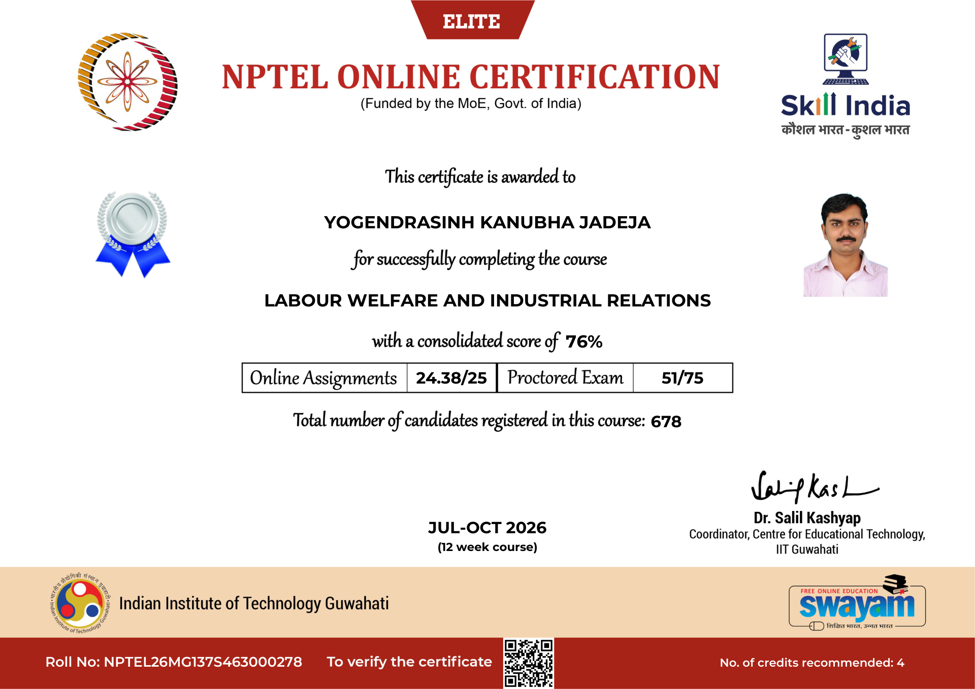 NPTEL Certificate NOC-QMQ9-YCVC-XM77R