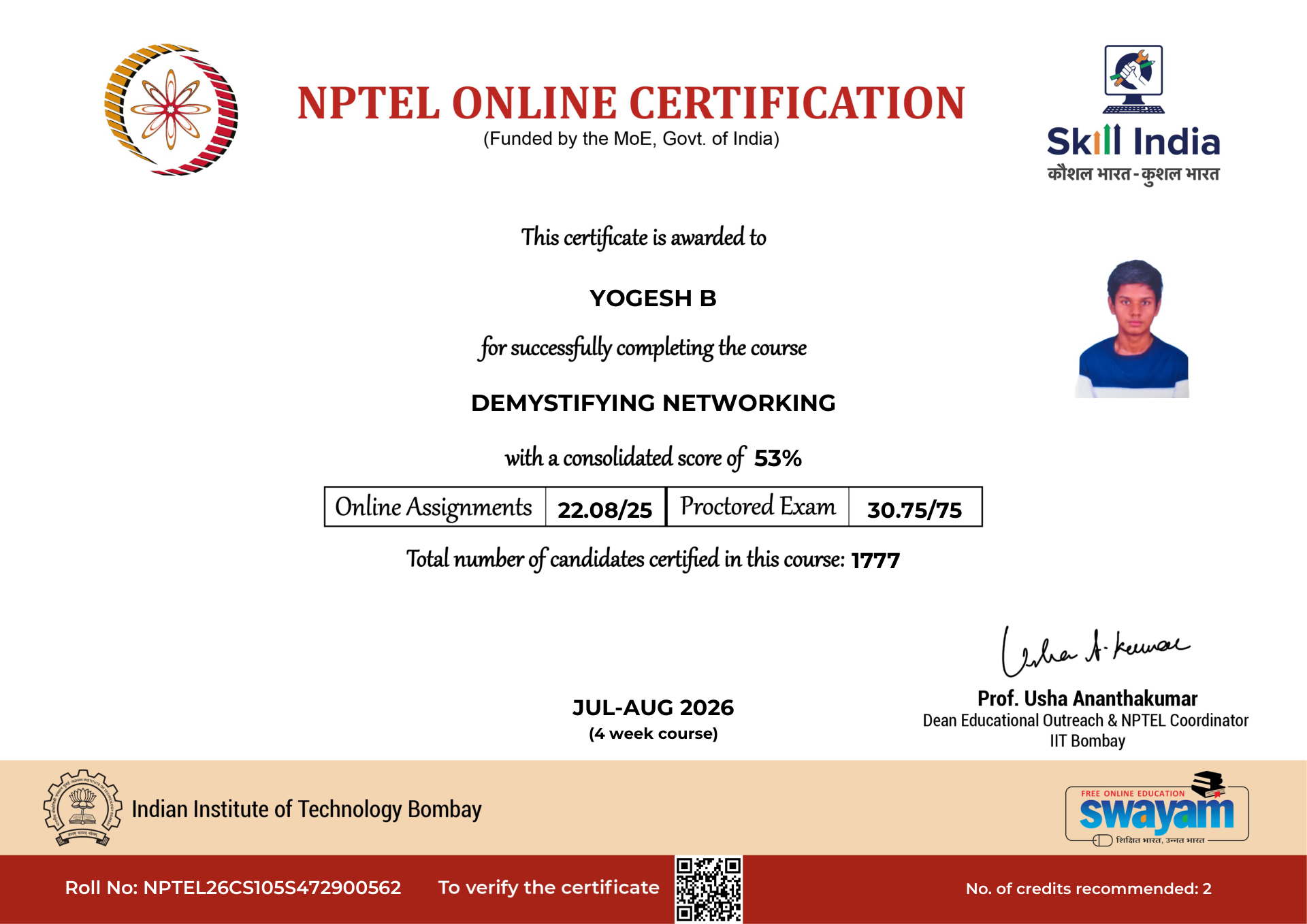 NPTEL Certificate NOC-QQP9-P144-HEM4K