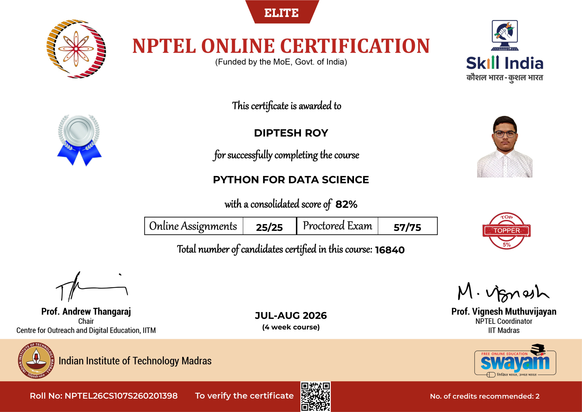 NPTEL Certificate NOC-RJMN-DRT1-Q3ANS