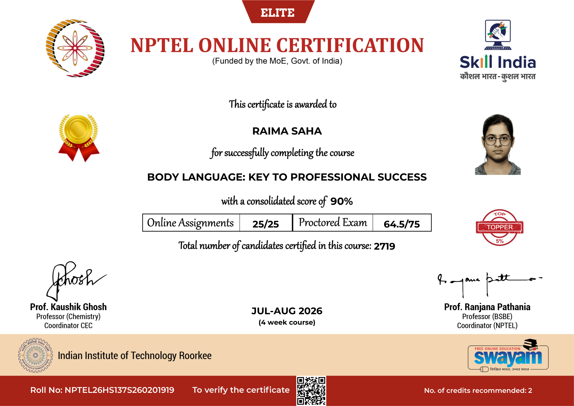 NPTEL Certificate NOC-RTSV-5WEP-JRJ2D