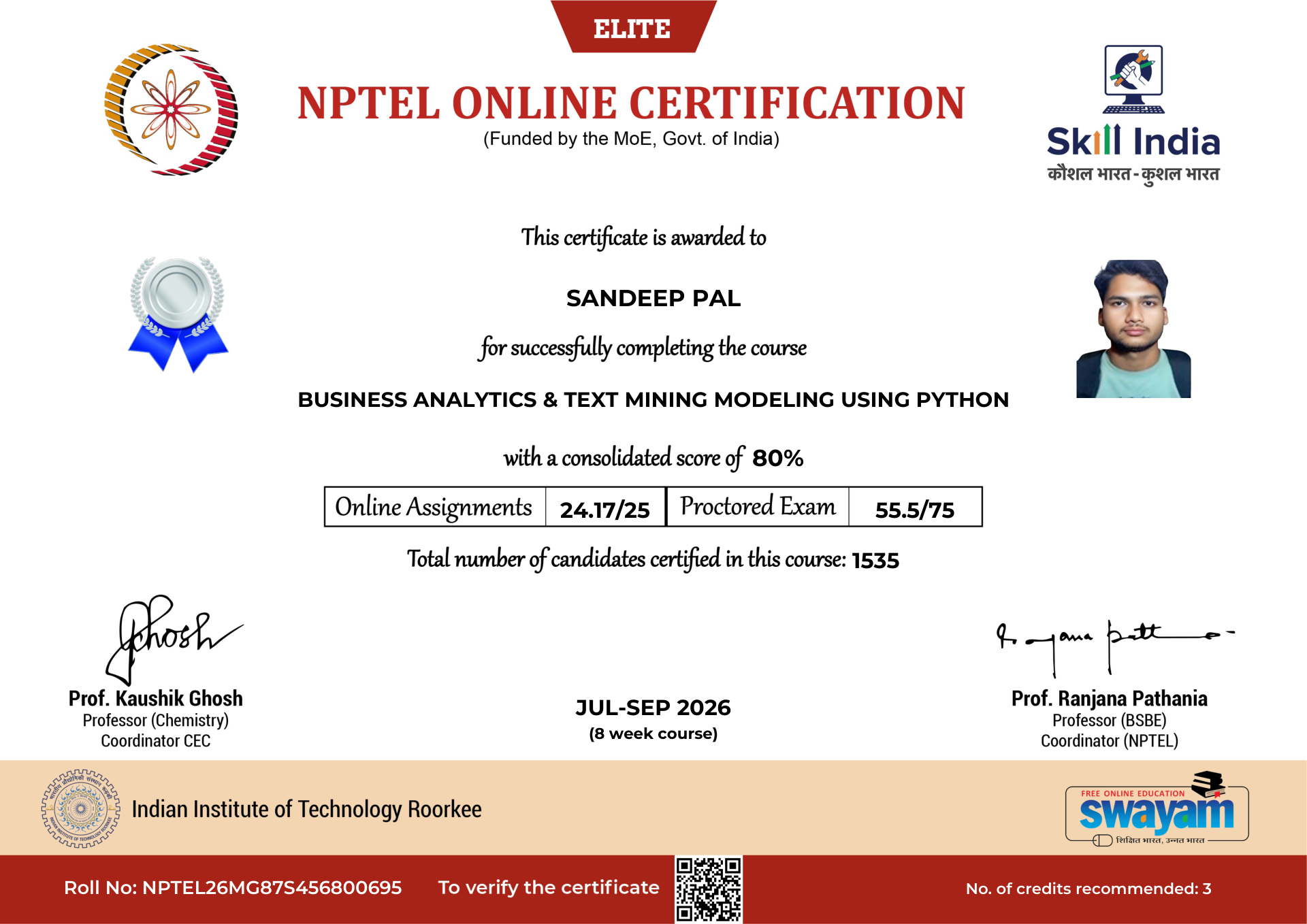 NPTEL Certificate NOC-S3WR-HSET-137N7