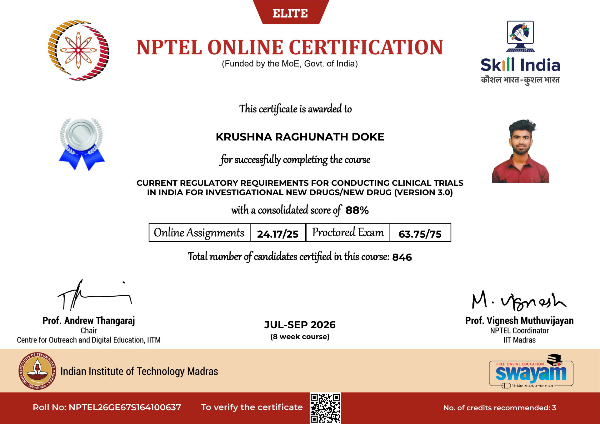 NPTEL Certificate NOC-T6Q9-1Q7K-ZKXV6