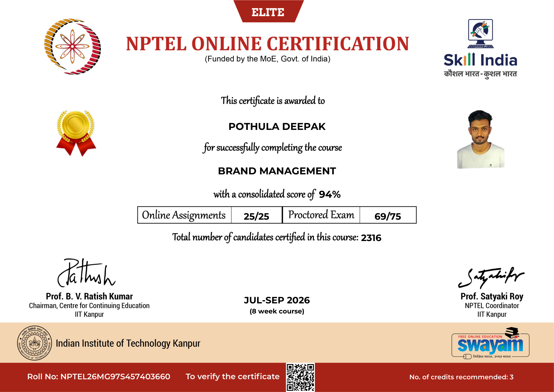 NPTEL Certificate NOC-TE0N-QP25-M6Z03